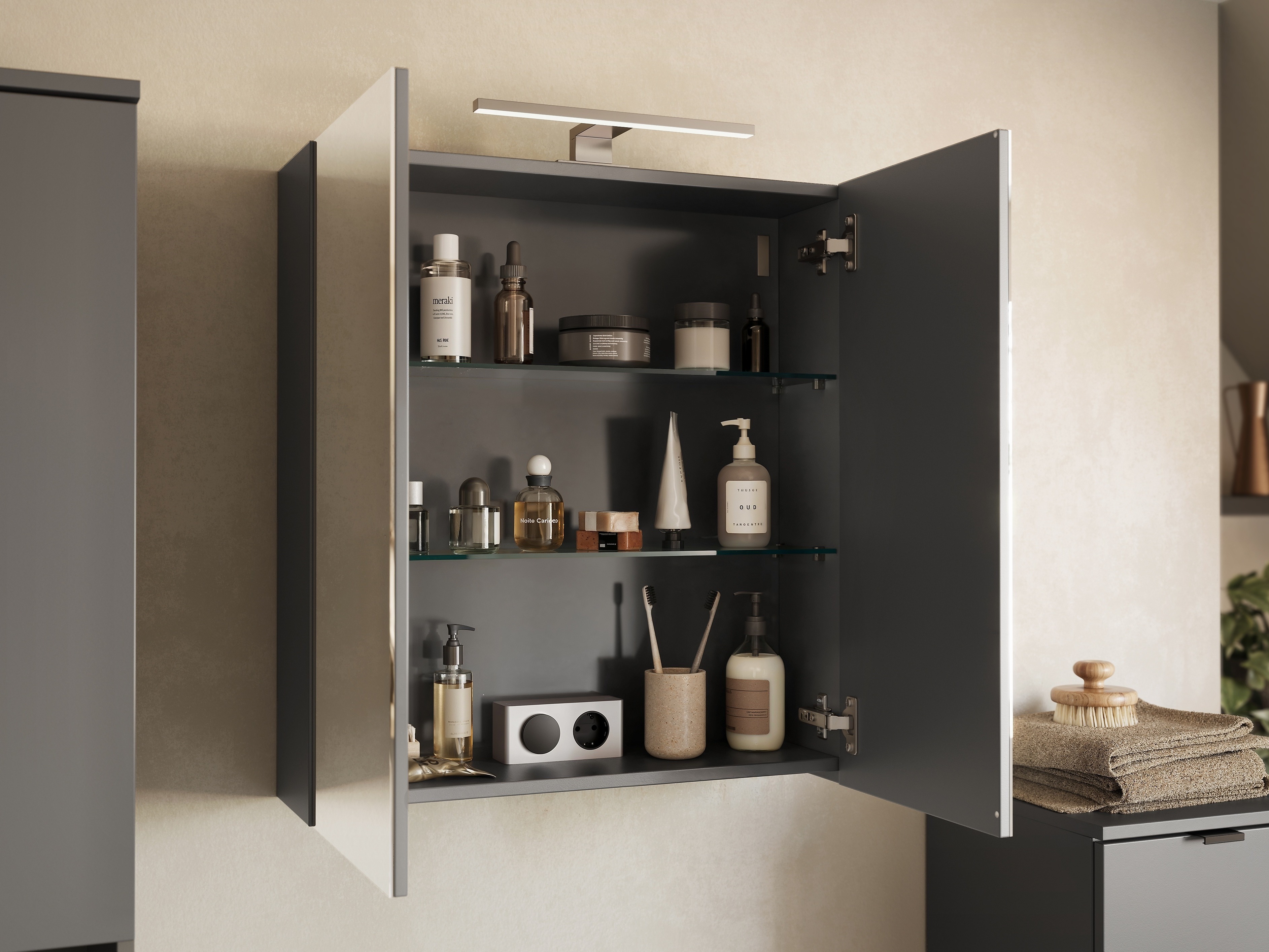 Ormarić za kupatilo sa ogledalom Felfere 107 (Antracit)