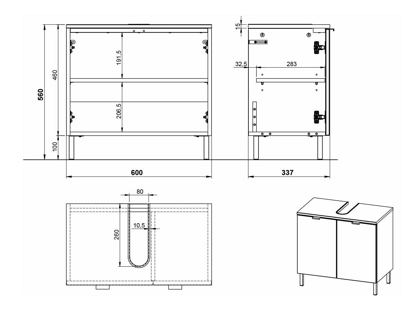 Samostojeći kupatilski ormarić za umivaonik Felfere 100 (Antracit)