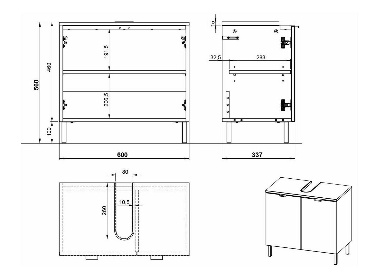Samostojeći kupatilski ormarić za umivaonik Felfere 100 (Kašmir)