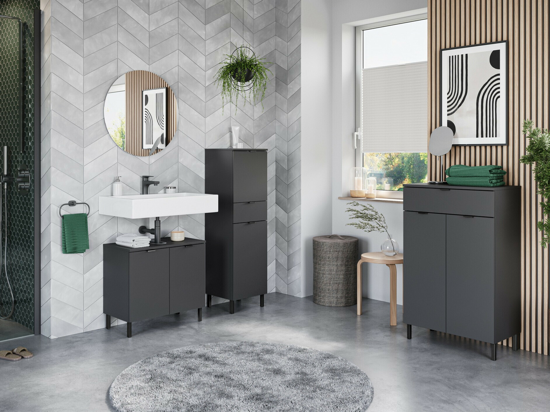 Samostojeći ormarić sa umivaonikom Felfere 100 (Antricit (ugalj))