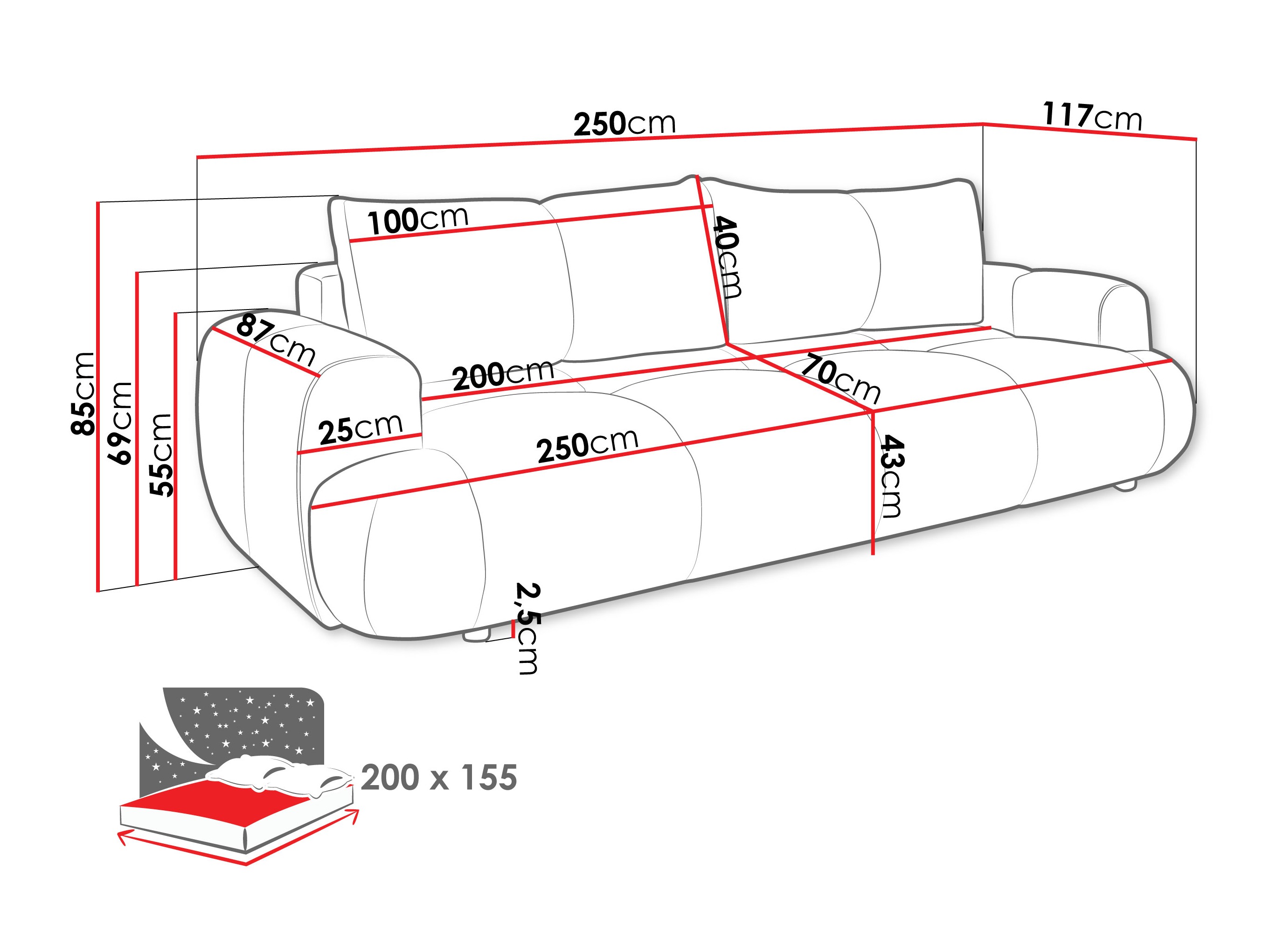 Sofa na razvlačenje TrendyNest 115 (Now Or Never 83)