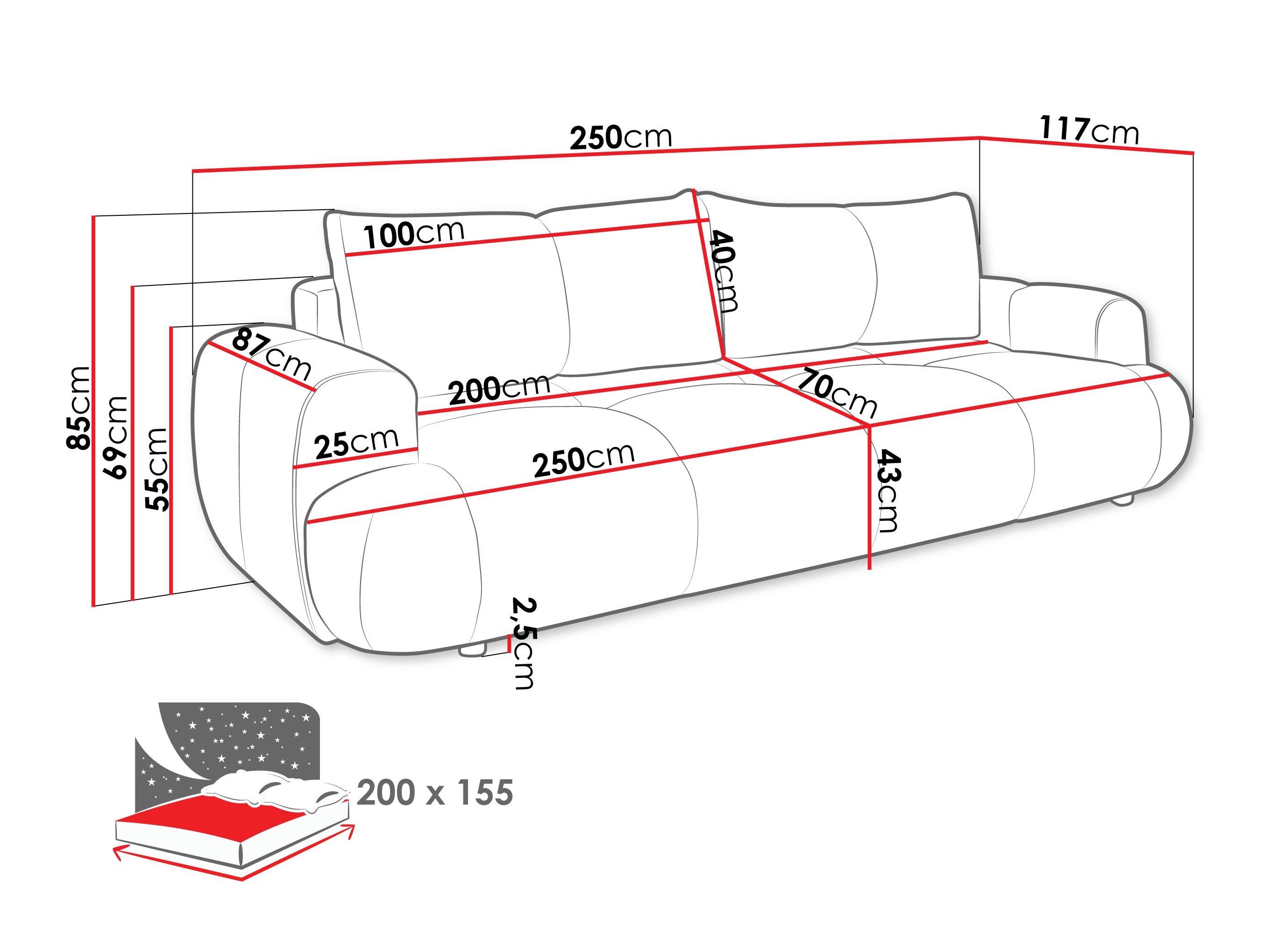 Sofa na razvlačenje TrendyNest 115 (Now Or Never 92)