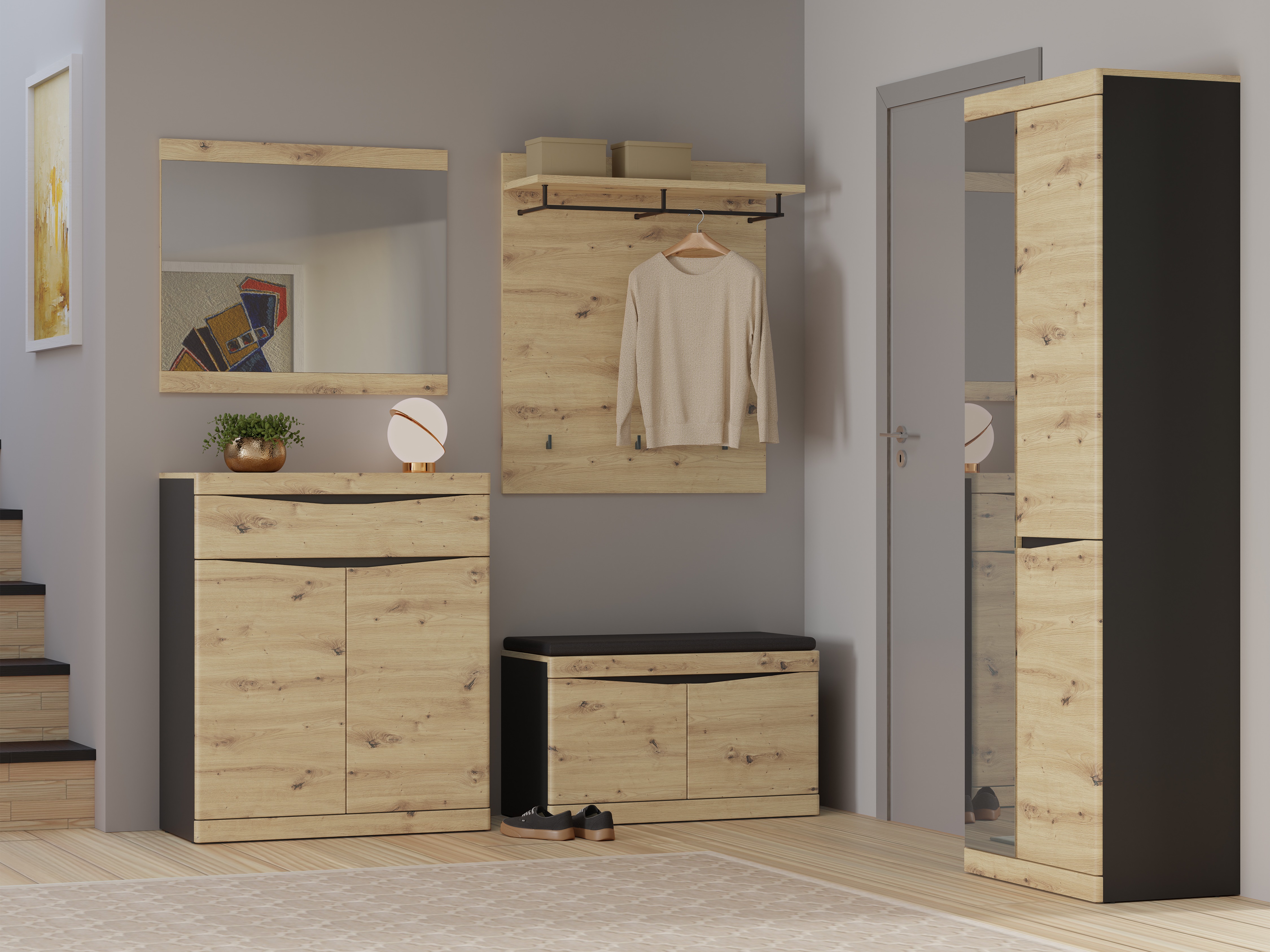 Set za hodnik Venlori 119 (Zanatski hrast + Antricit (ugalj))