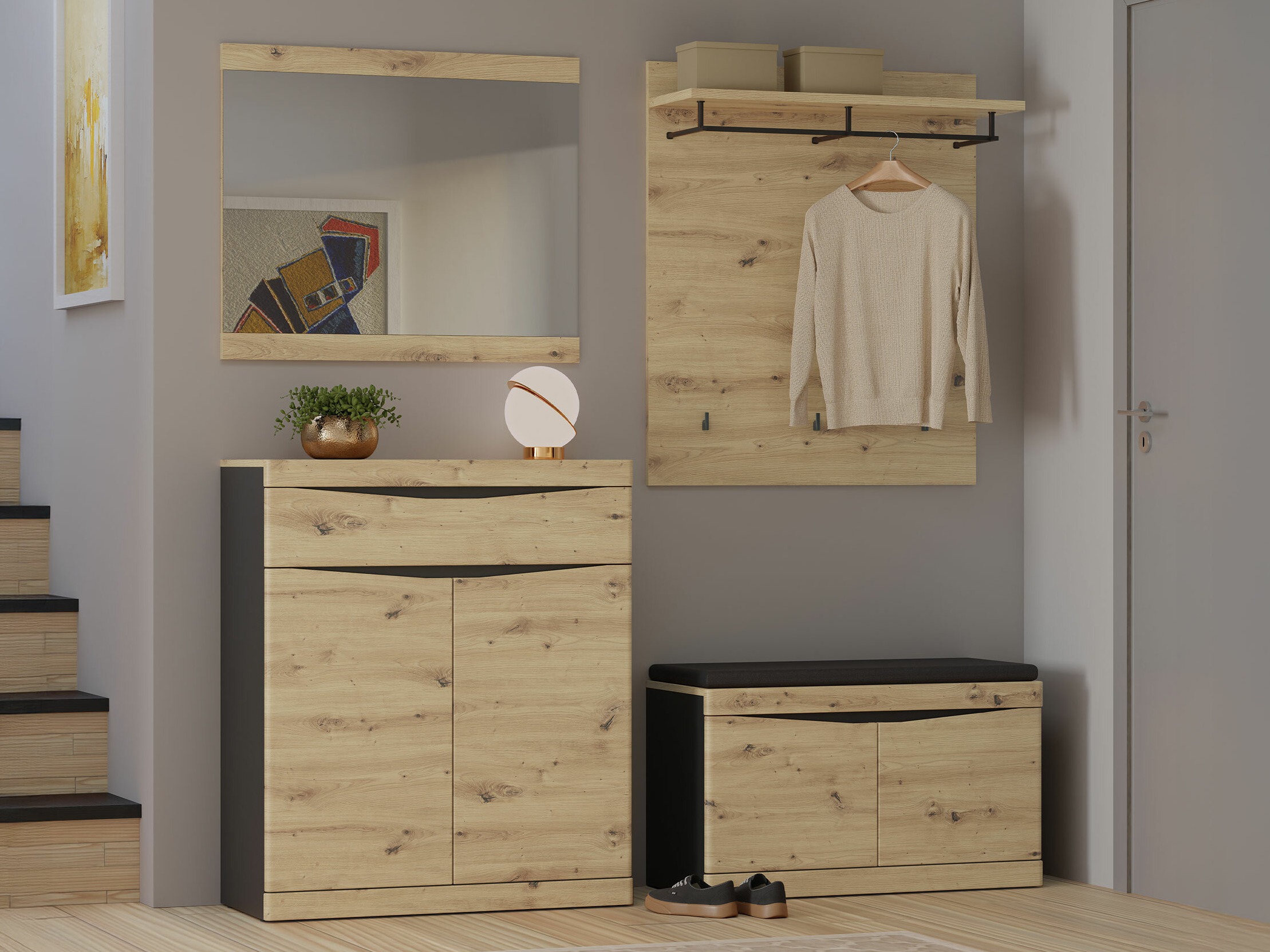 Set za hodnik Venlori 119 (Zanatski hrast + Antricit (ugalj))