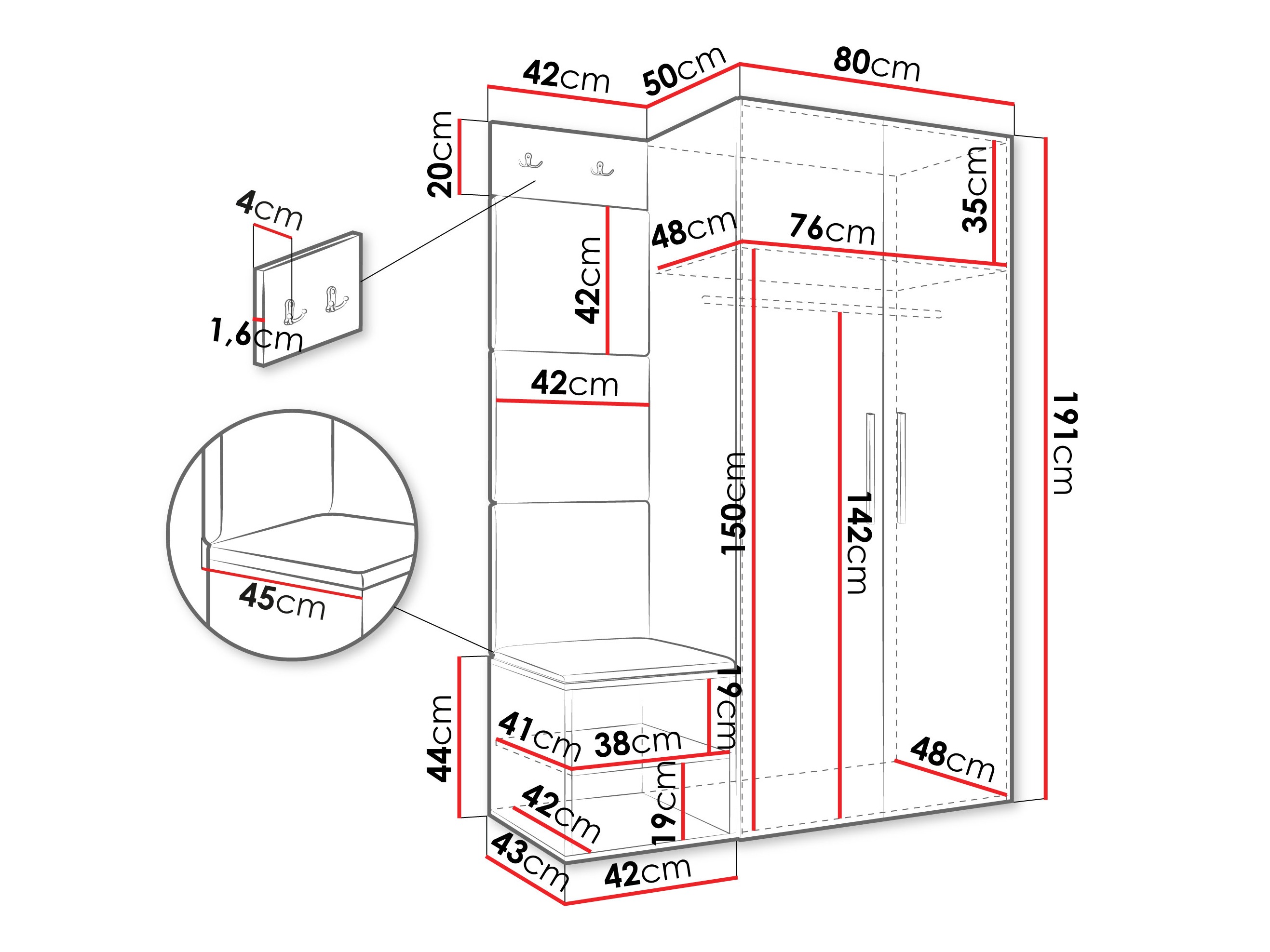 Set za hodnik Hartford 523 (Belo)