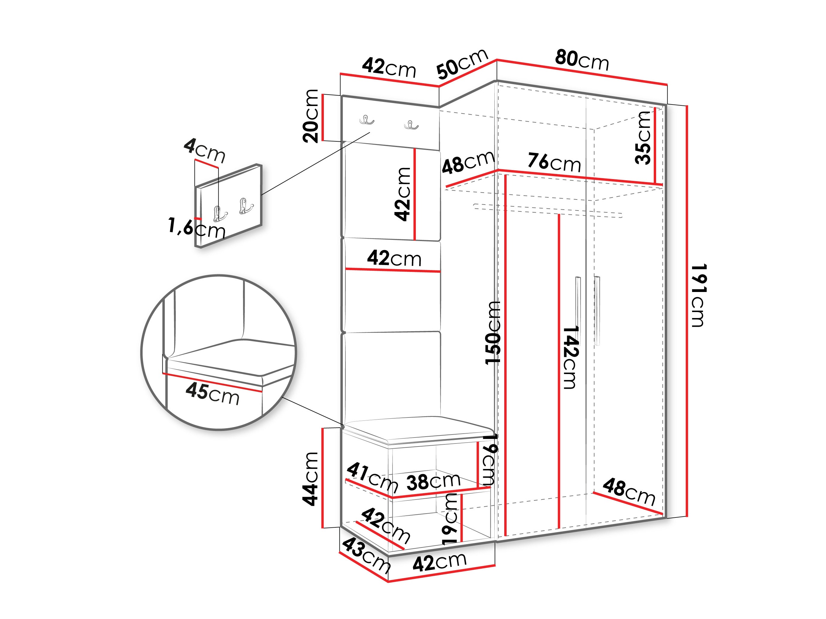 Set za hodnik Hartford 523 (Belo)