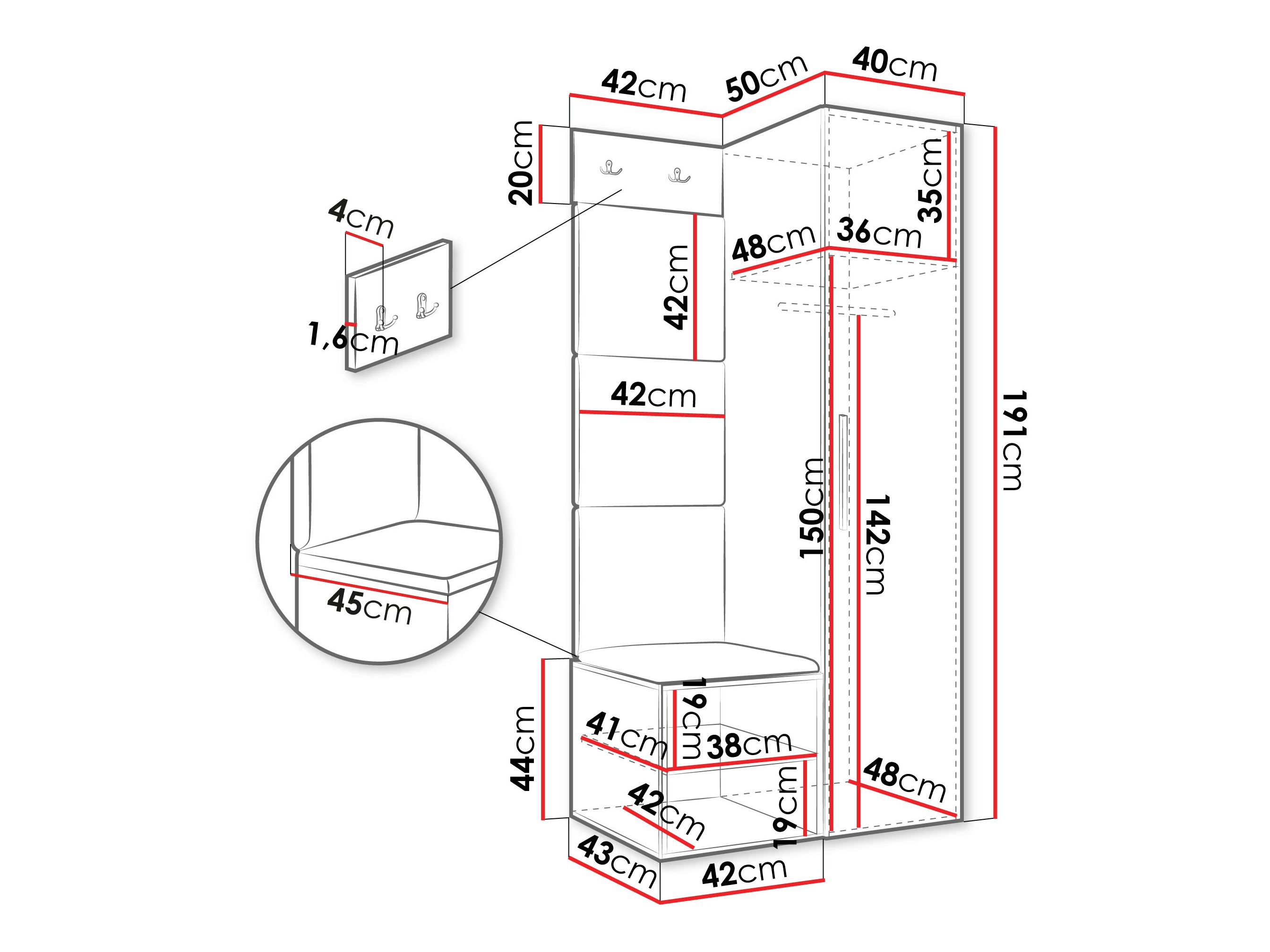 Set za hodnik Hartford 524 (Belo)