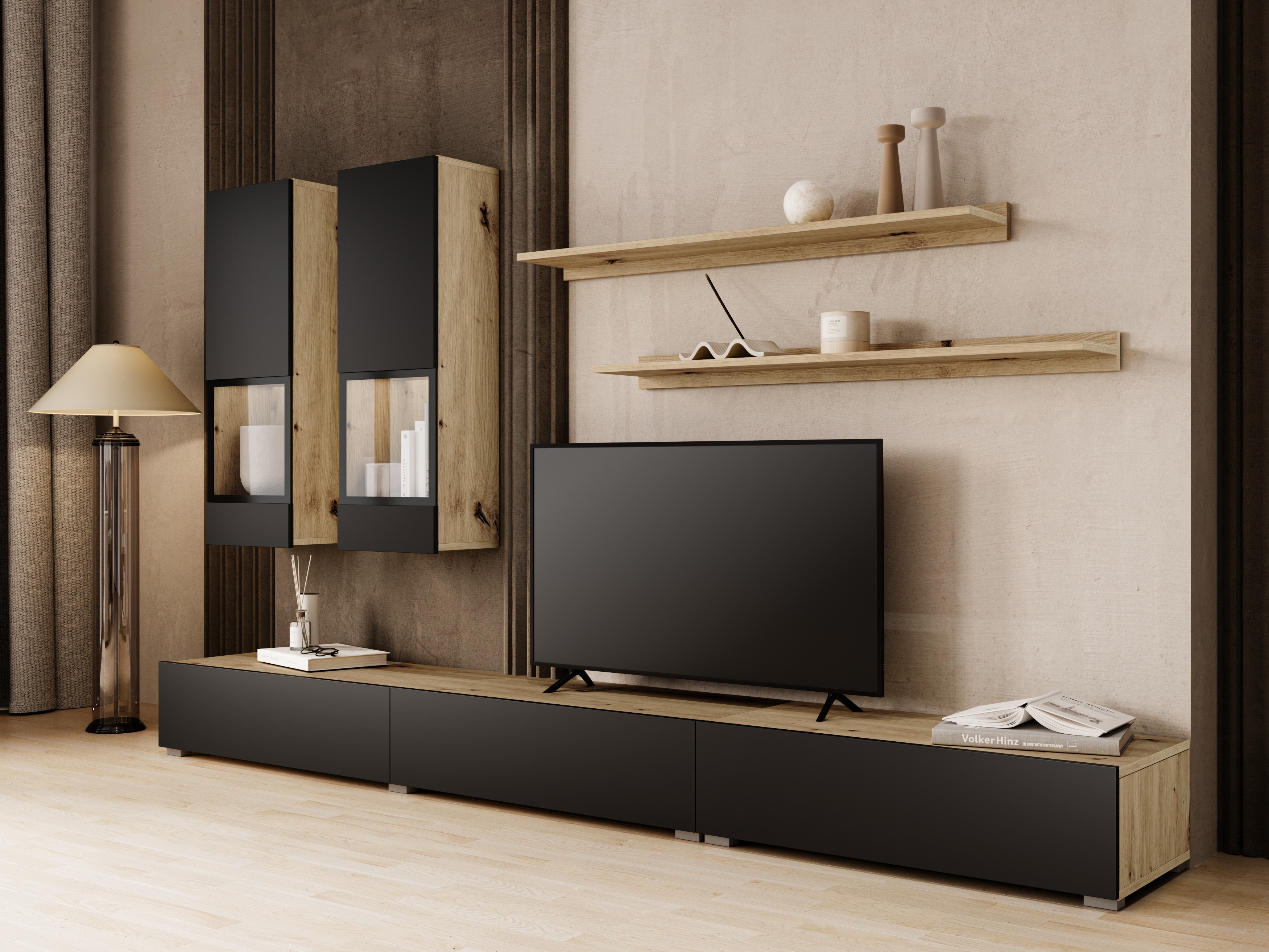 Set za dnevnu sobu Serodeu 100 (Artisan hrast + Mat crna)