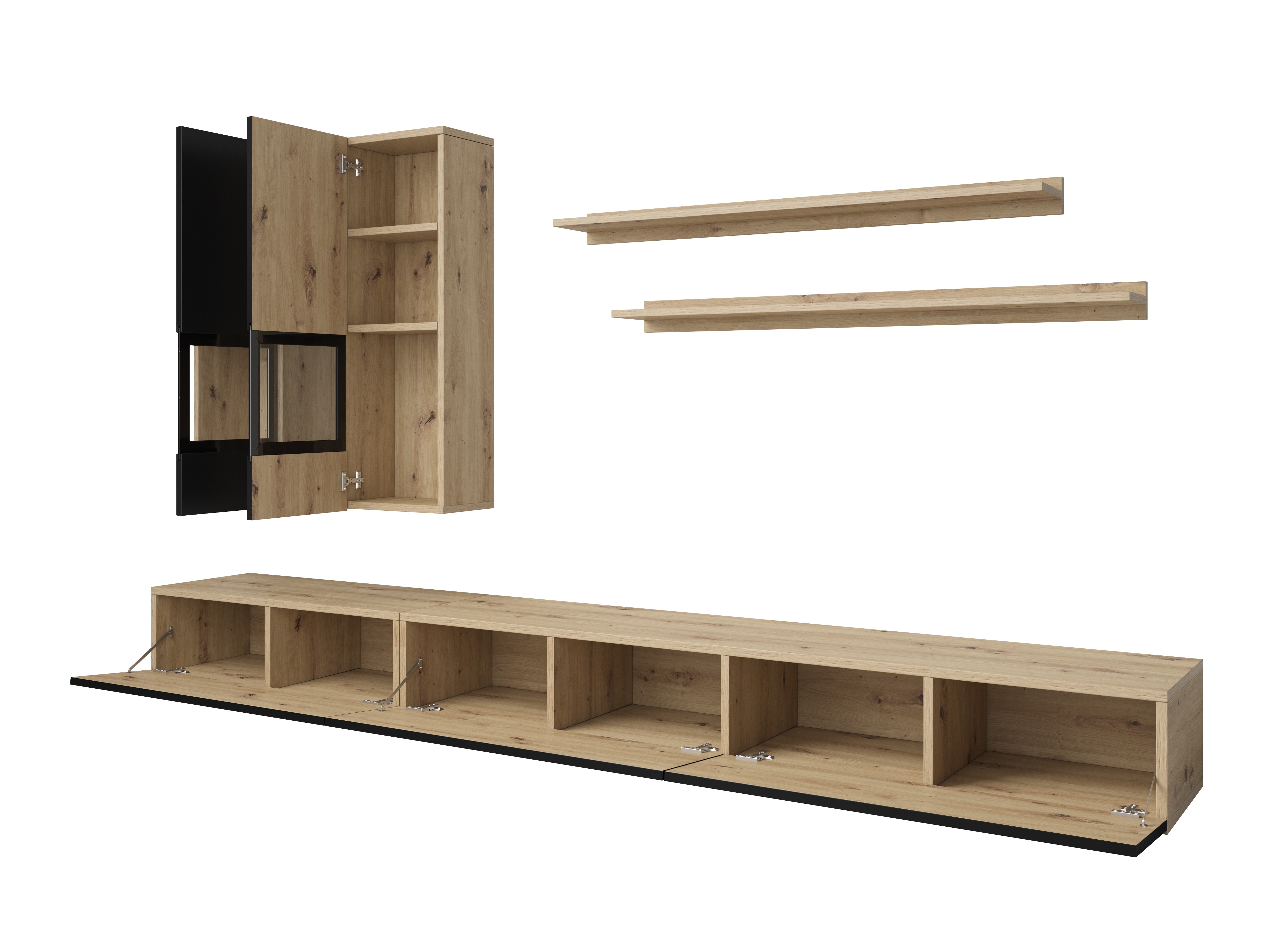 Set za dnevnu sobu Serodeu 100 (Zanatski hrast + Mat crna)