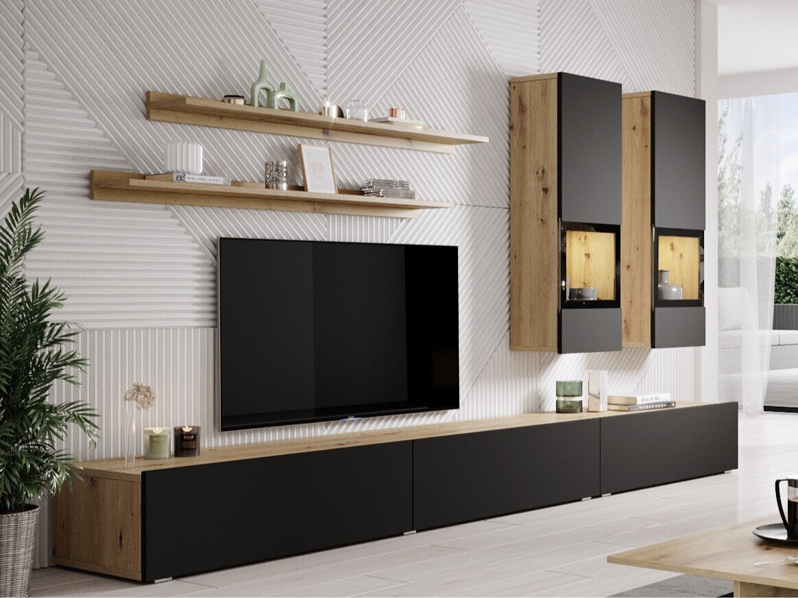 Set za dnevnu sobu Serodeu 100 (Zanatski hrast + Mat crna)