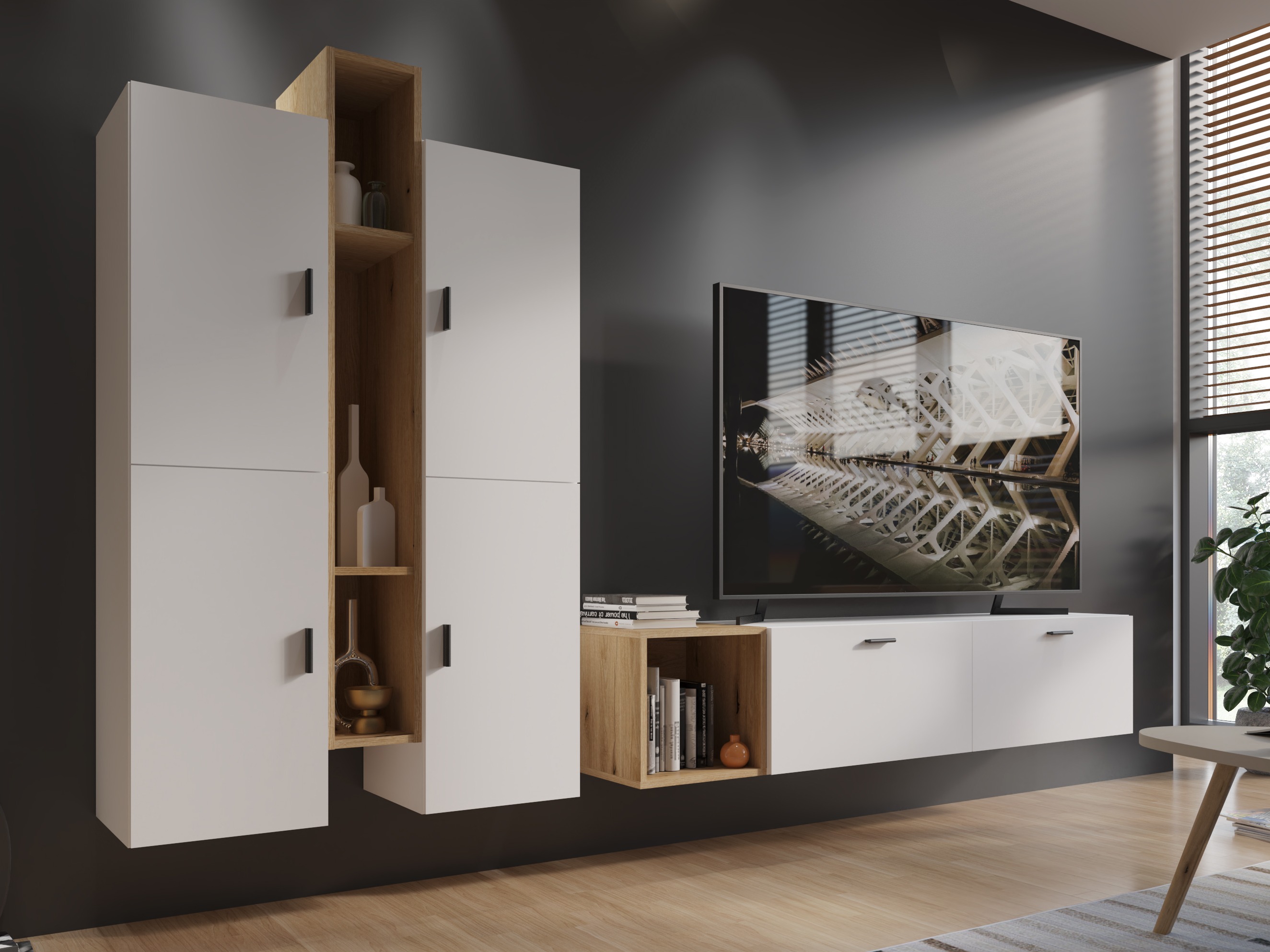 Set za dnevnu sobu Virnolu 106 (Belo + Hrast)