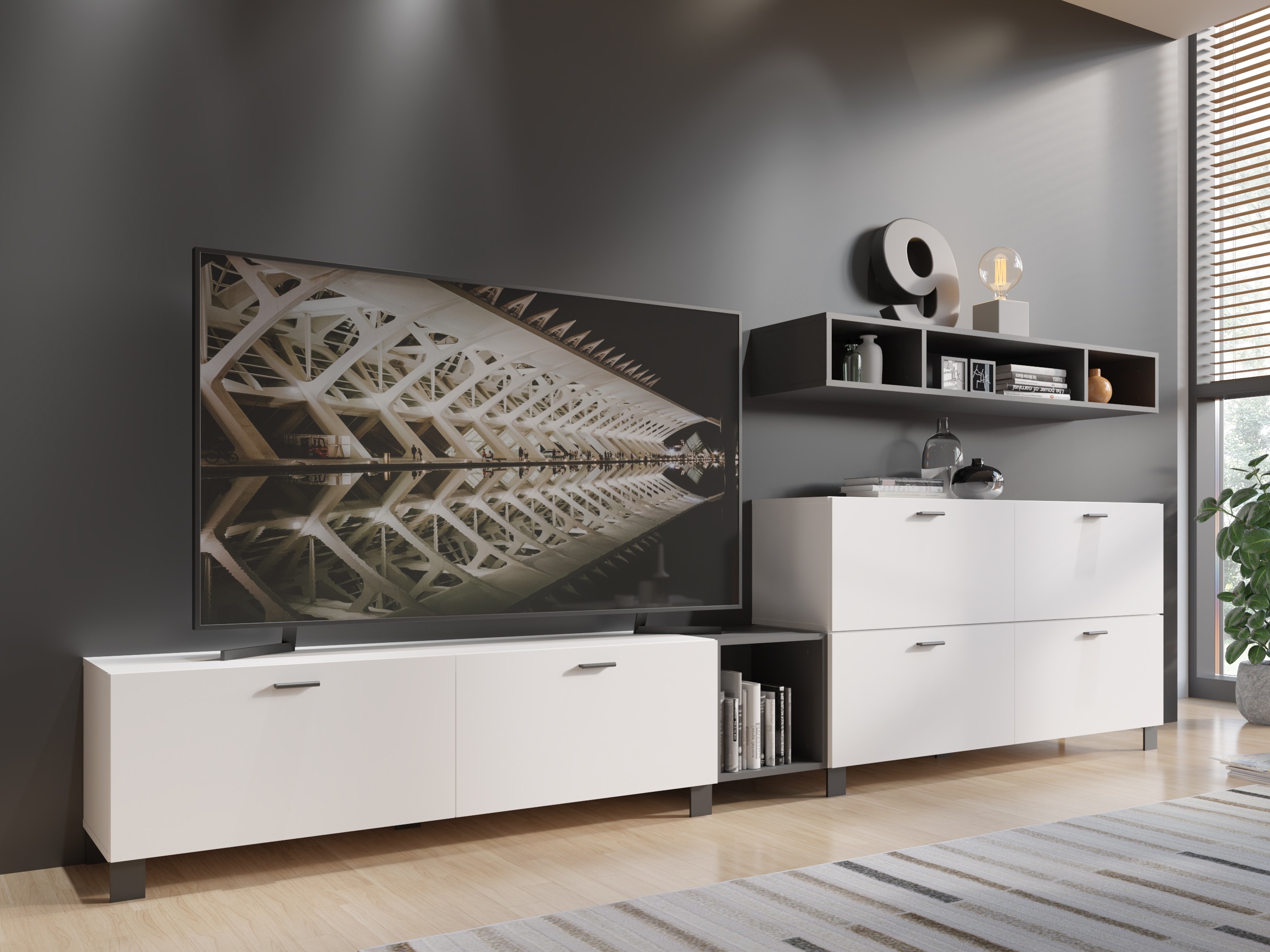 Set za dnevnu sobu Virnolu 109 (Belo + Antricit (ugalj))