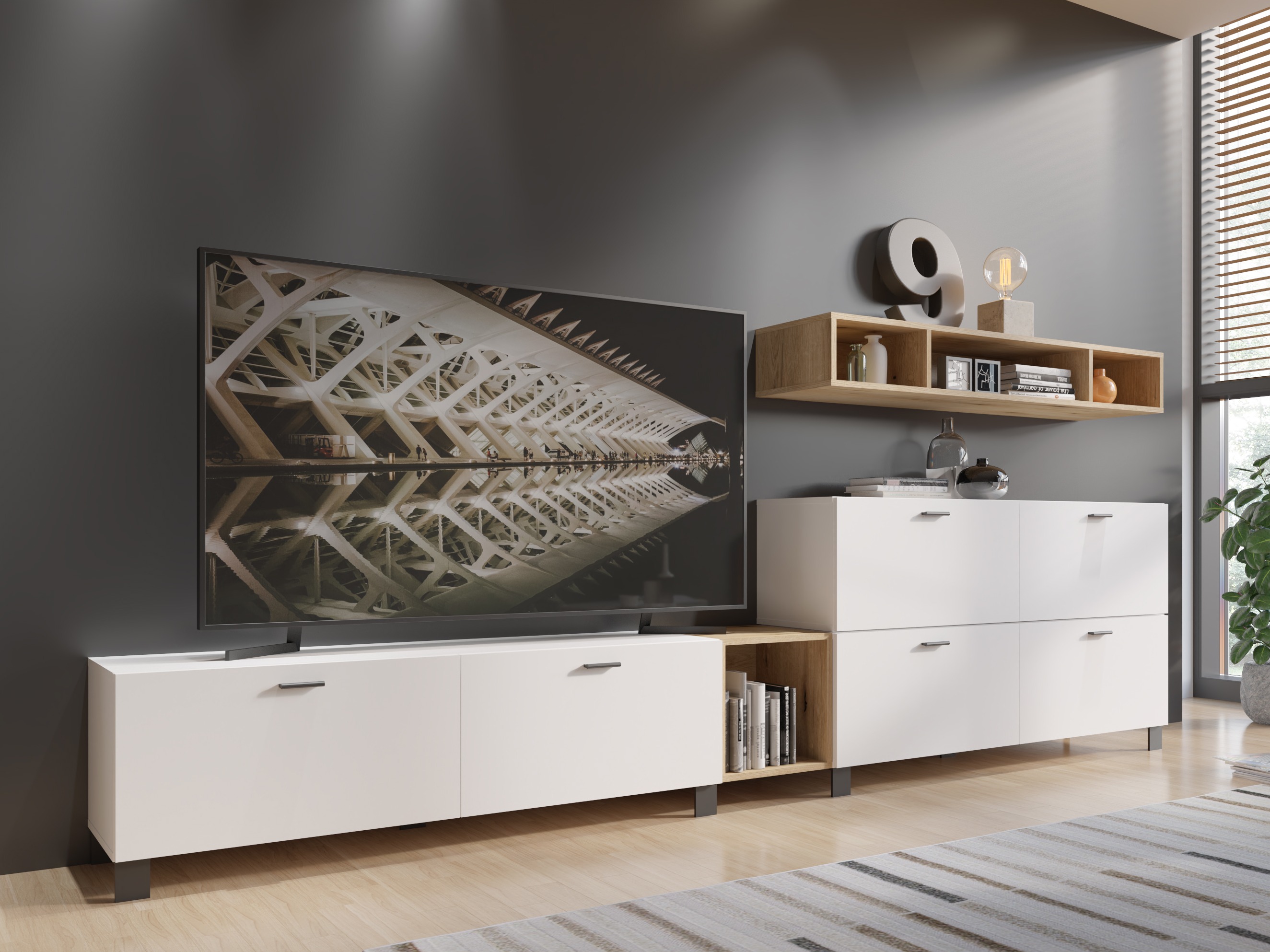 Set za dnevnu sobu Virnolu 109 (Belo + Hrast)