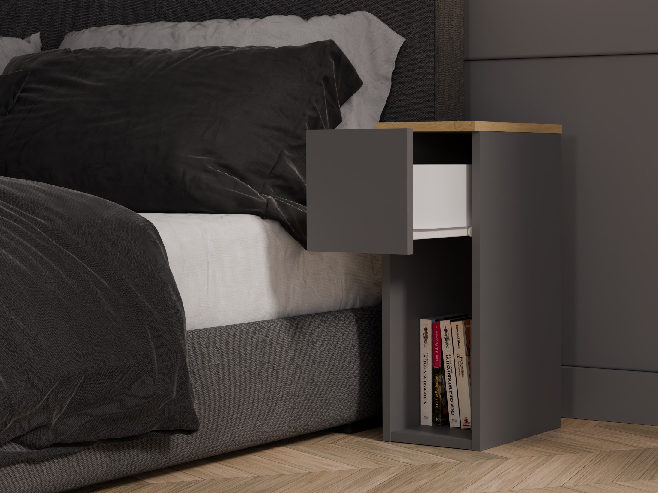 Noćni ormarić Mandeville 304 (Antracit + Artisan hrast)