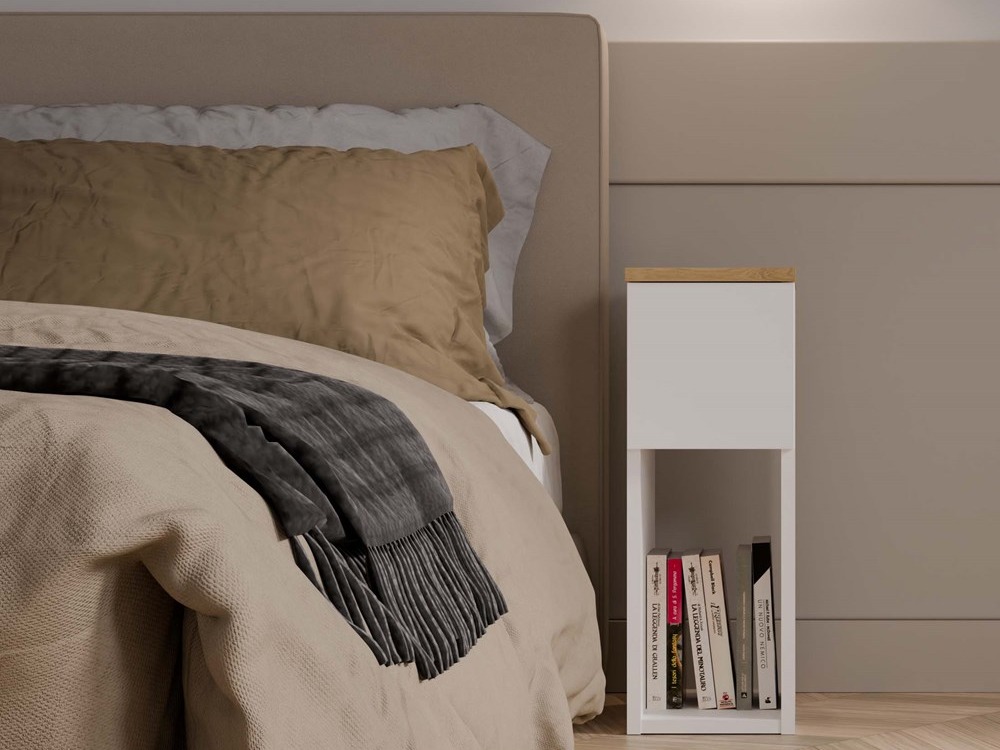 Noćni ormarić Mandeville 304 (Belo + Artisan hrast)