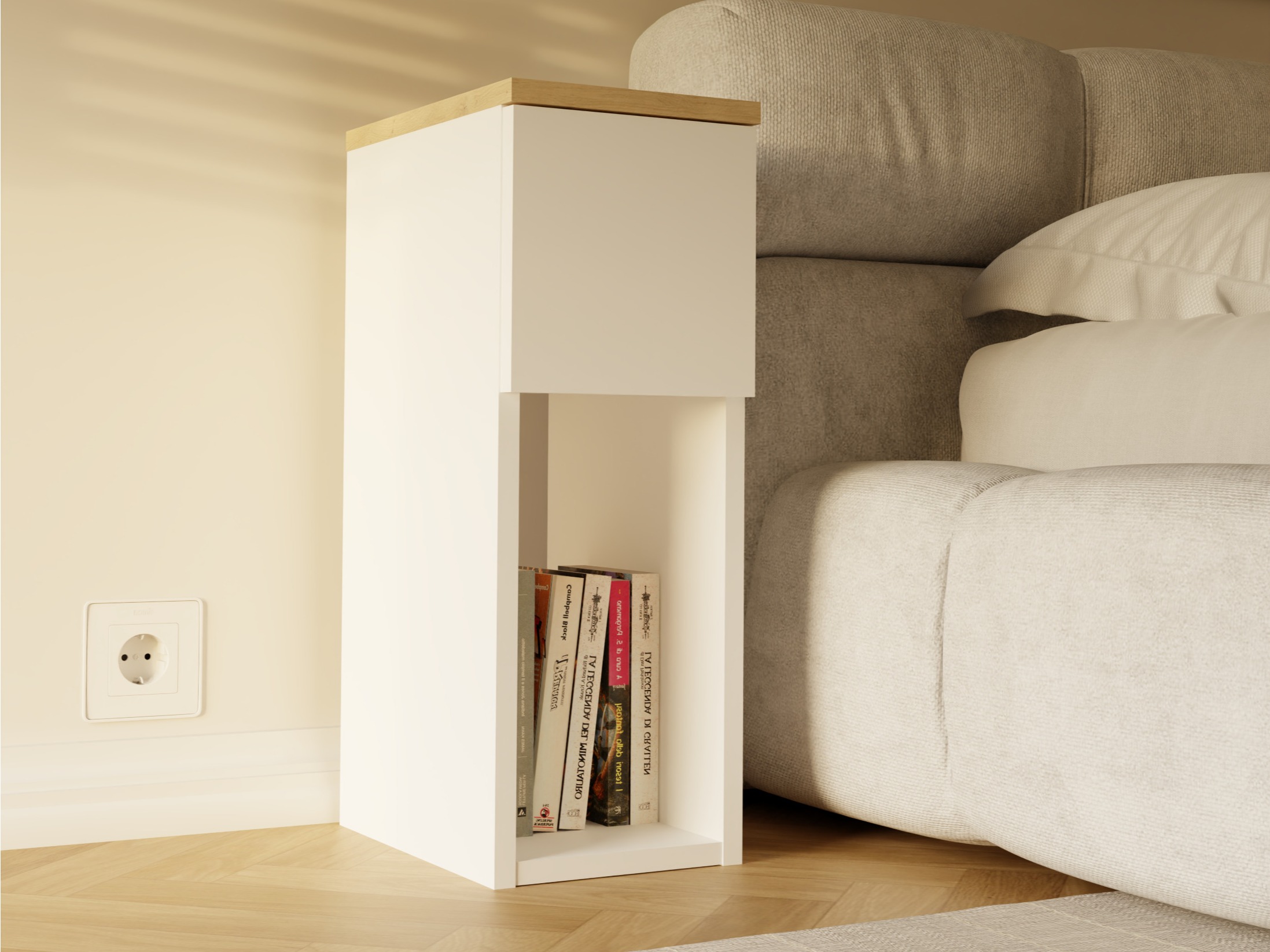 Noćni ormarić Mandeville 304 (Belo + Zanatski hrast)