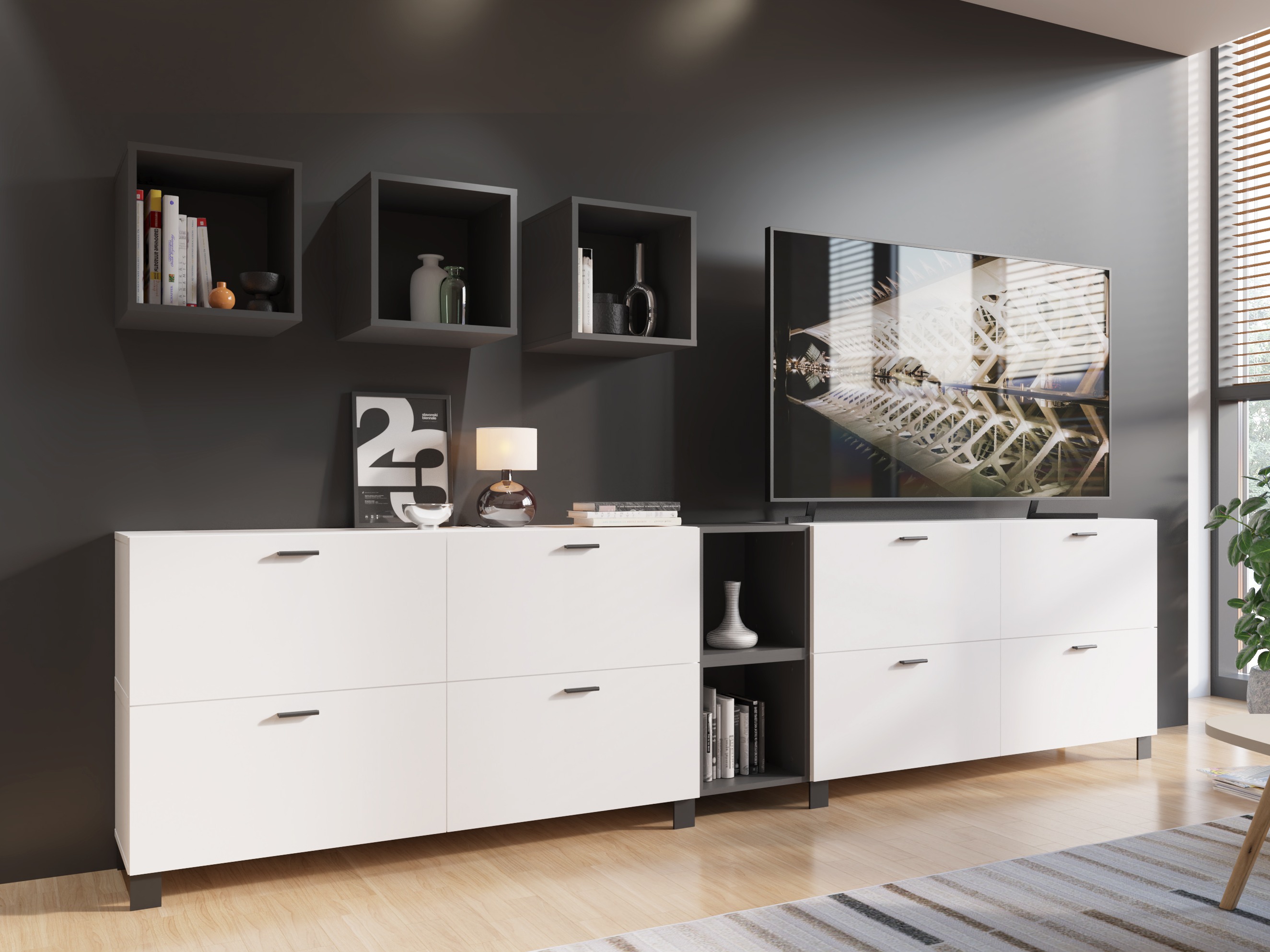 Set za dnevnu sobu Virnolu 110 (Belo + Antricit (ugalj))
