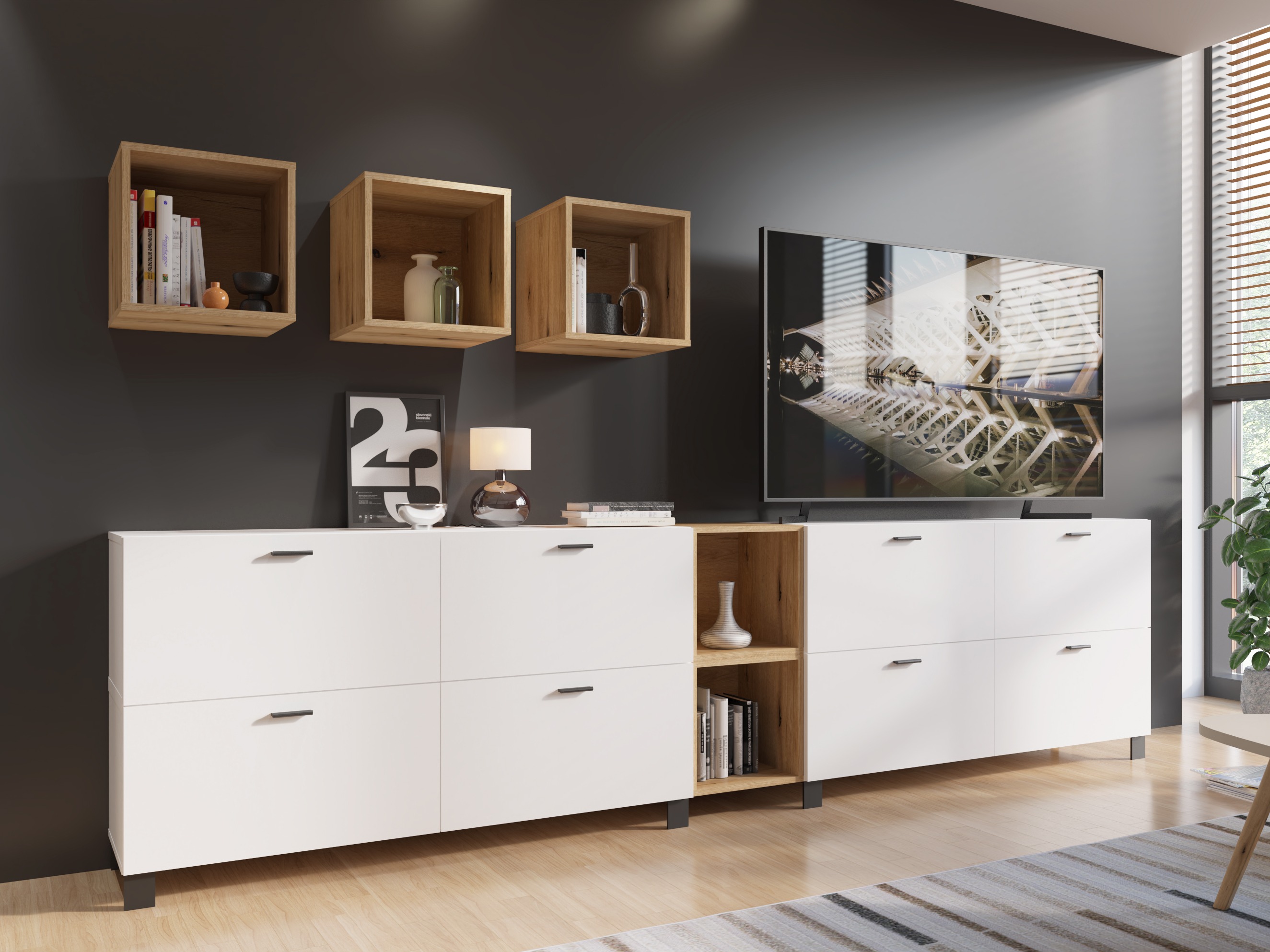 Set za dnevnu sobu Virnolu 110 (Belo + Hrast)