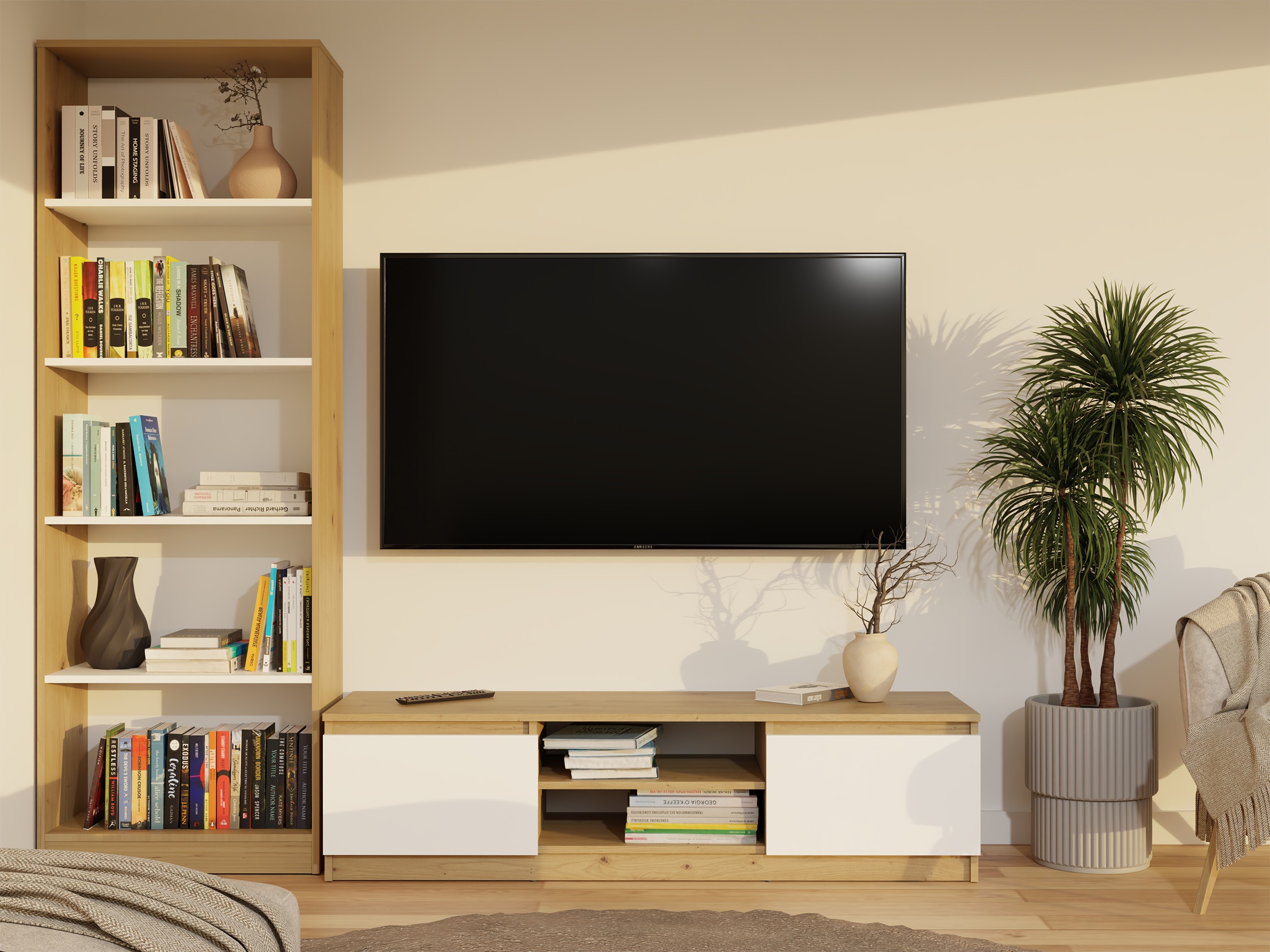 TV sto Elbvelu 125 (Zanatski hrast + Belo)