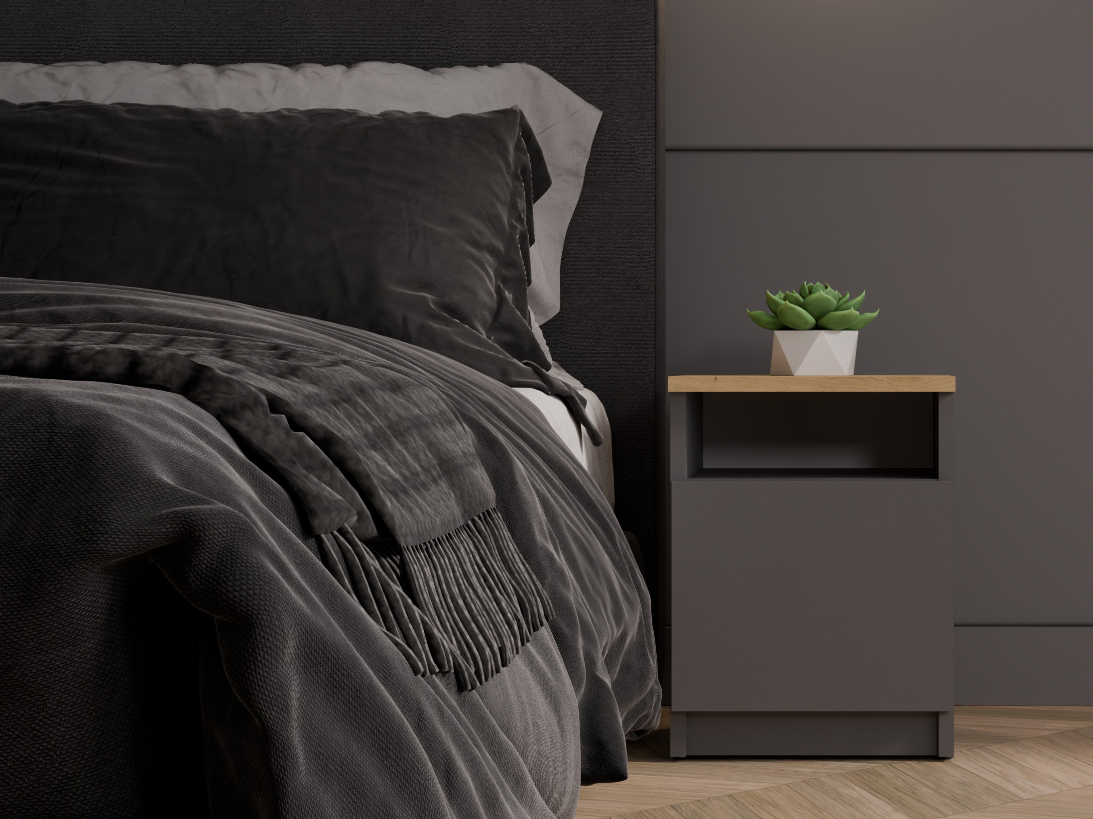 Noćni ormarić Mandeville 305 (Antricit (ugalj) + Zanatski hrast)