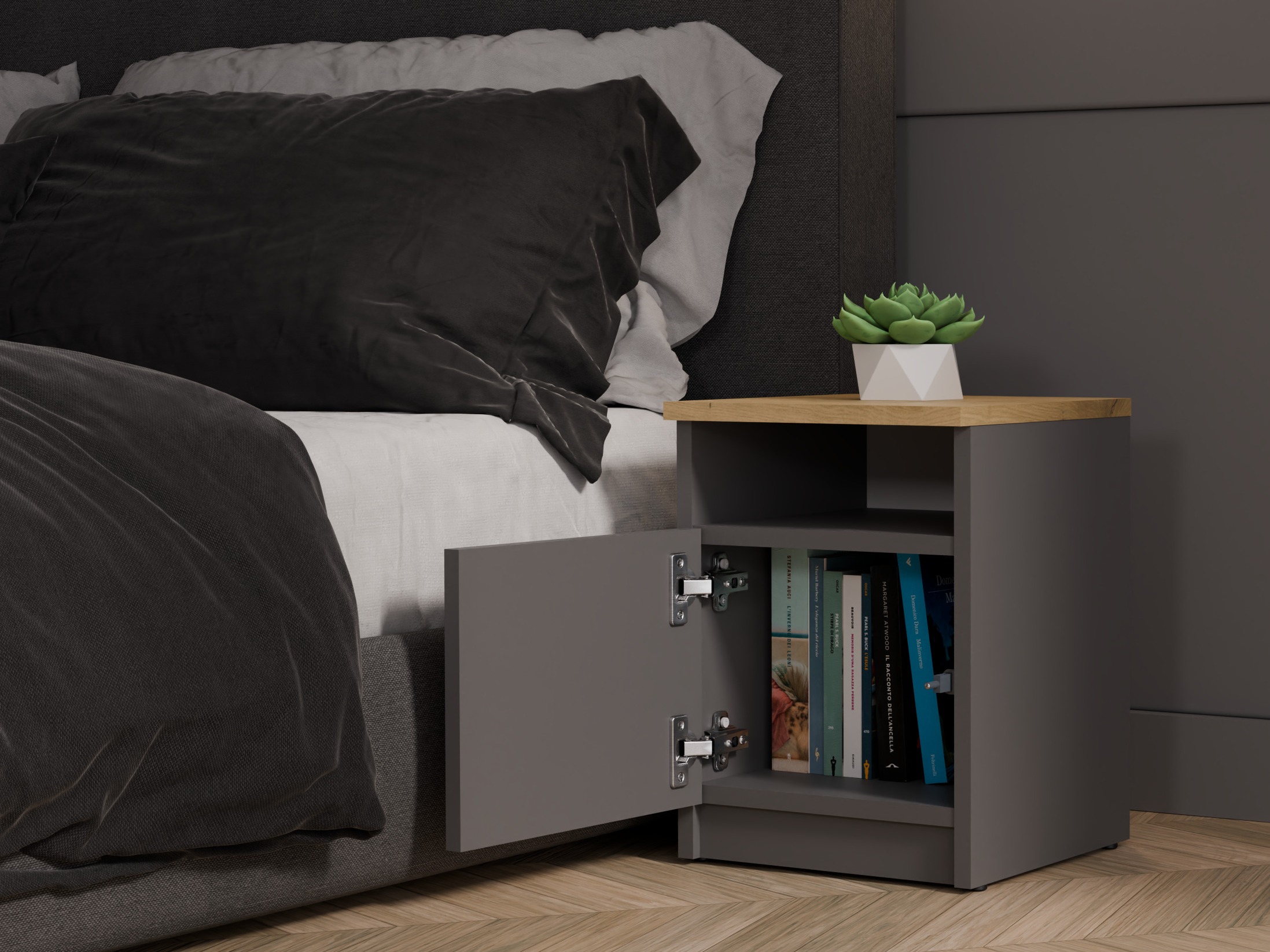 Noćni ormarić Mandeville 305 (Antricit (ugalj) + Zanatski hrast)