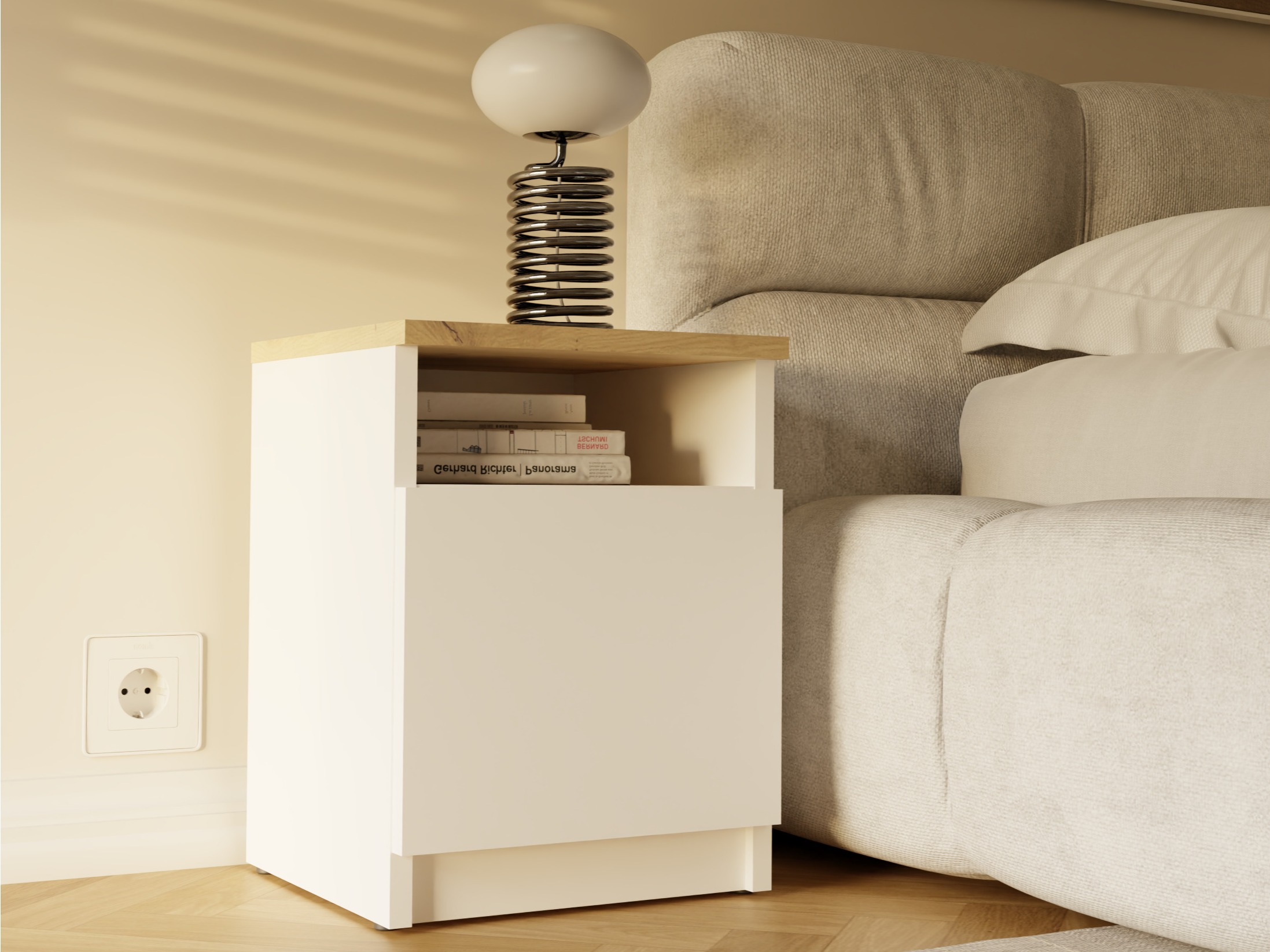 Noćni ormarić Mandeville 305 (Belo + Zanatski hrast)