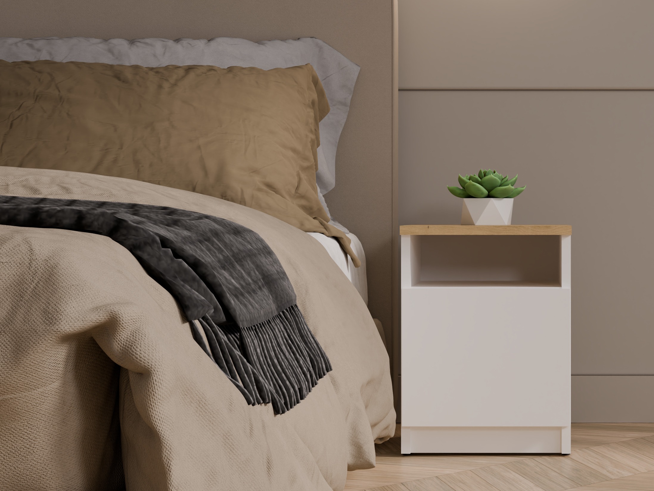 Noćni ormarić Mandeville 305 (Belo + Zanatski hrast)