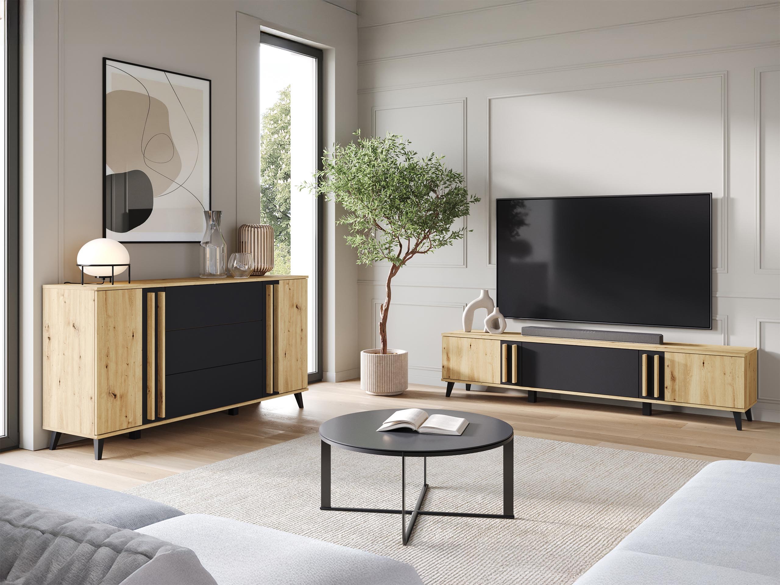 Set za dnevnu sobu Facetor III (Artisan hrast + Grafit)