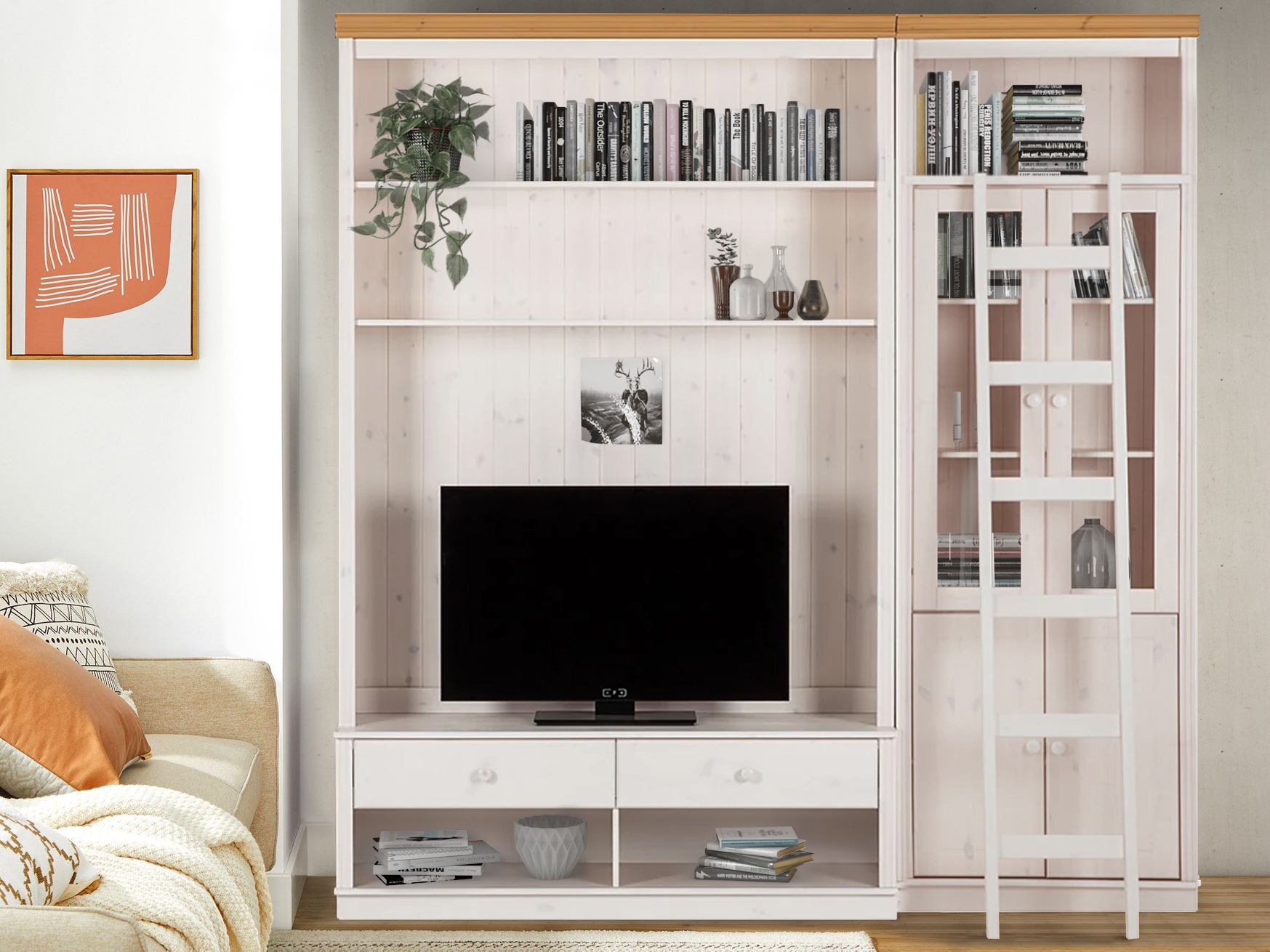 Set za dnevnu sobu Saltoro 125 (Belo + Medeni hrast)