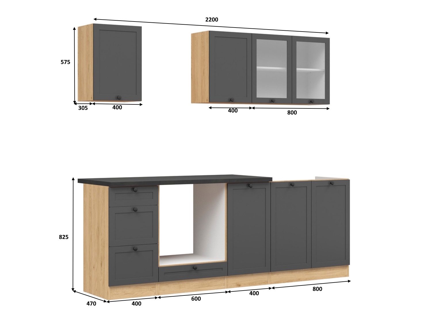 Modularni kuhinjski set Classic Grey Oak 117