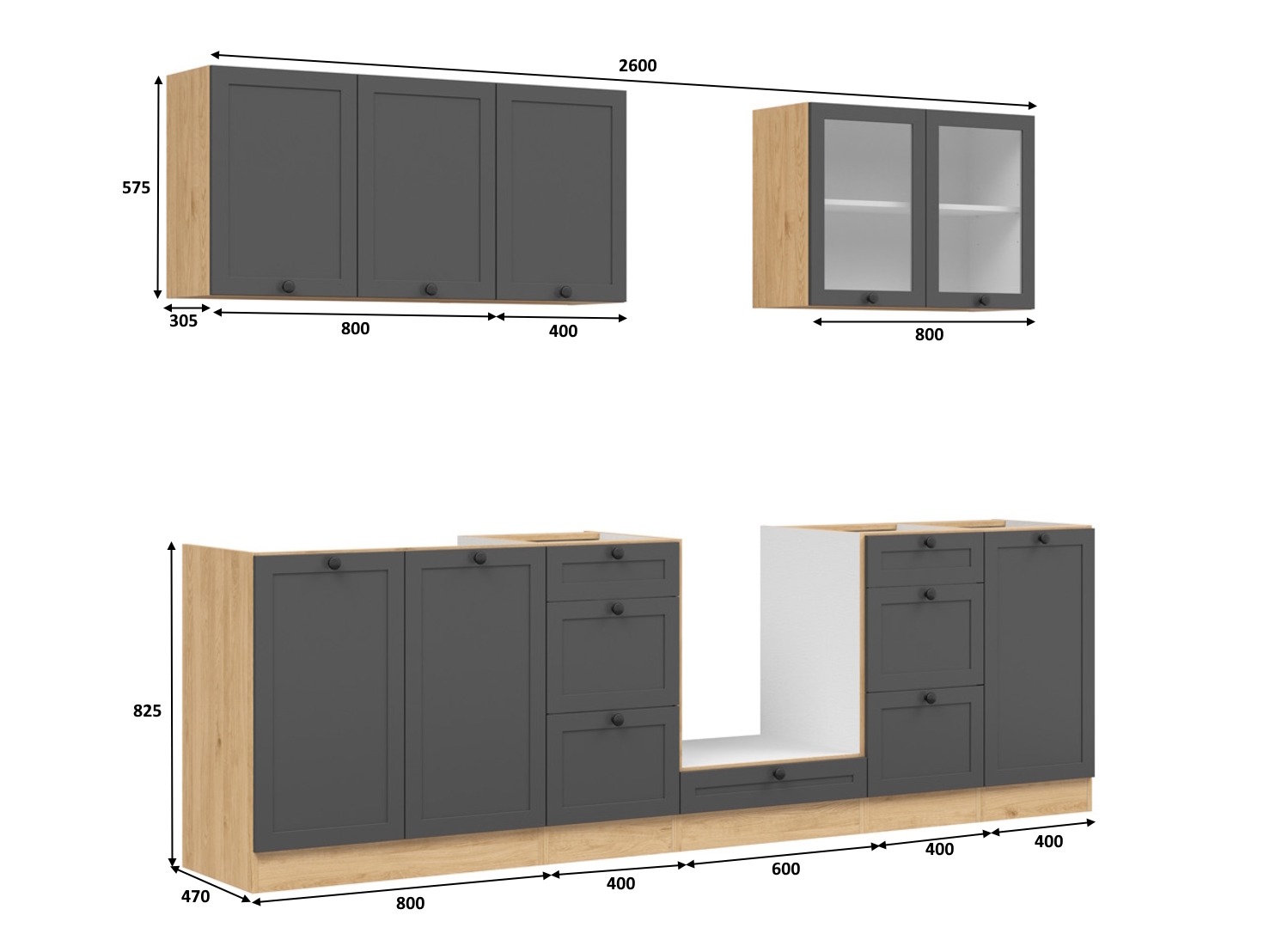 Modularni kuhinjski set Classic Grey Oak 118