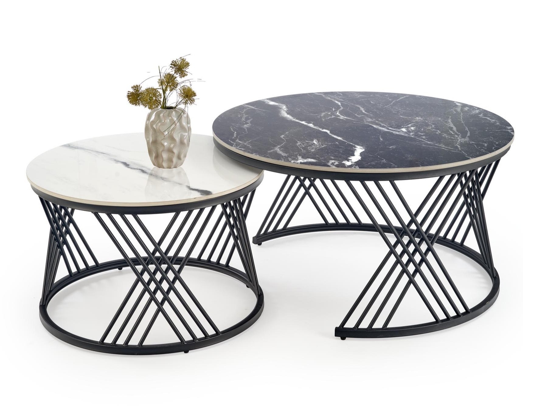 Set stočića za kafu Houston Acetum (Beli mermer + Crni mermer)