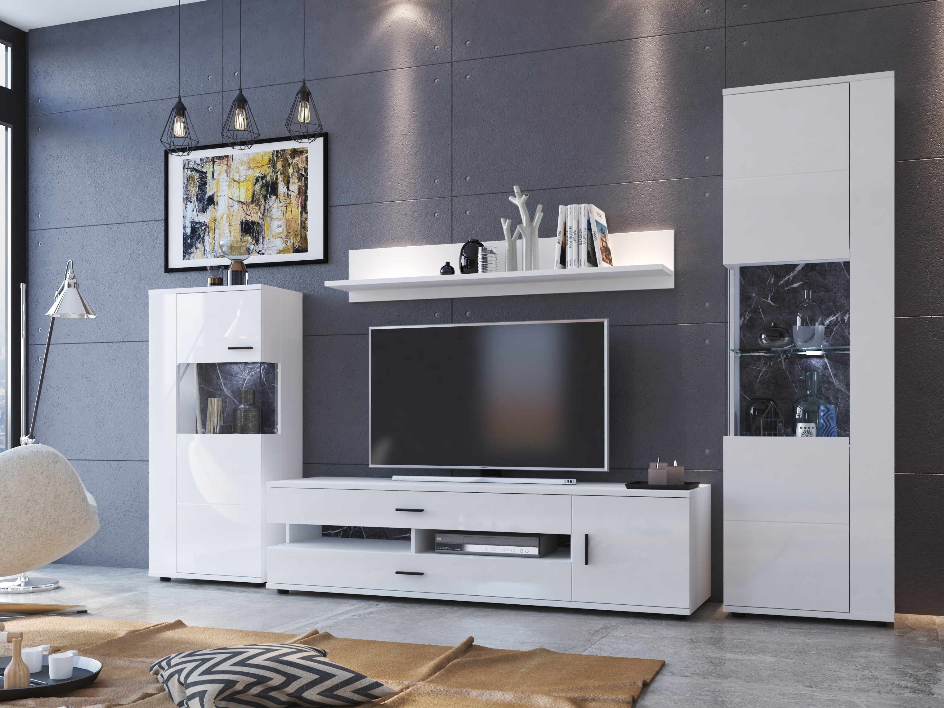 Set za dnevnu sobu Ontario 161 (Sjajno belo + Belo)