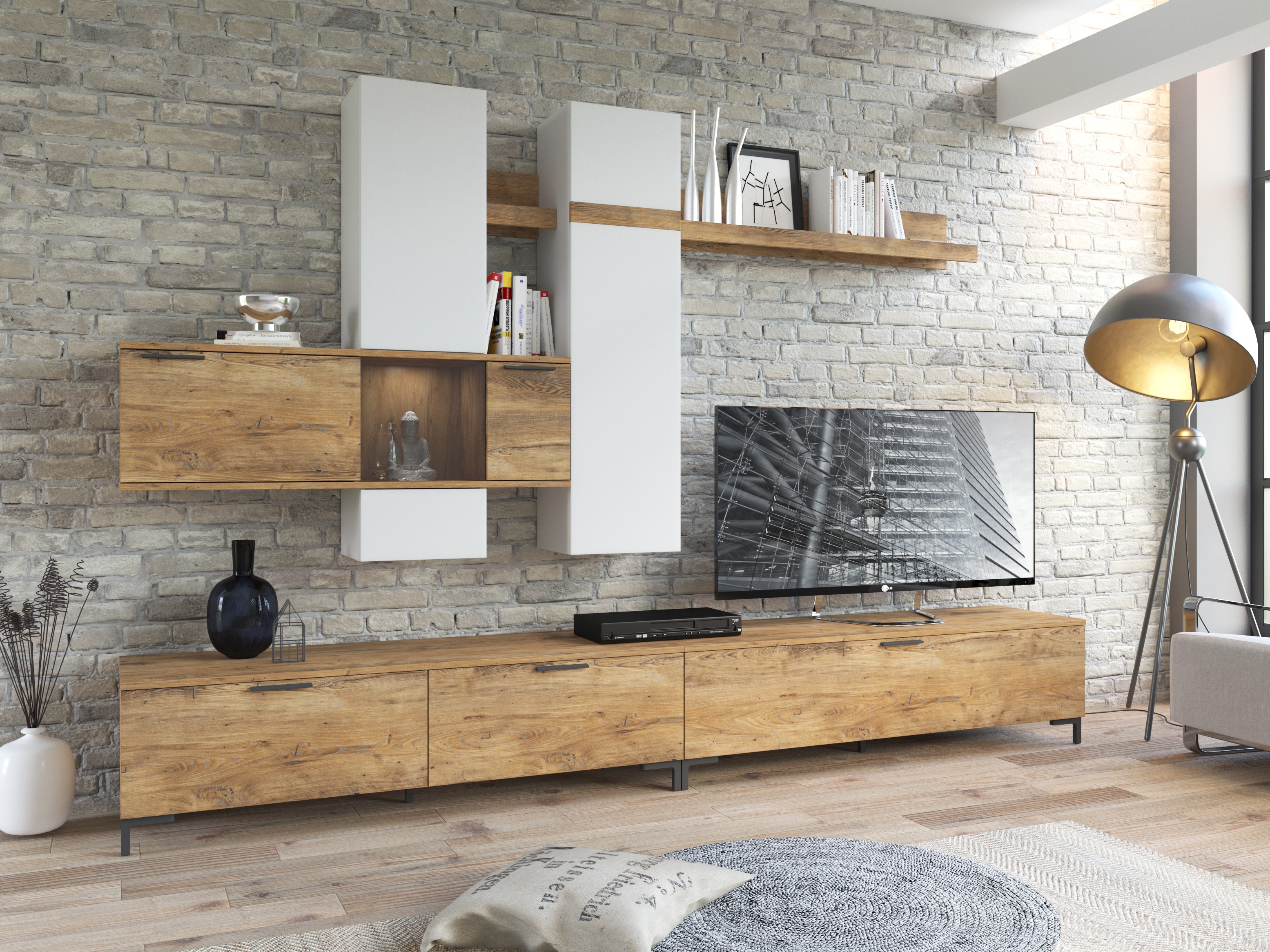 Set za dnevnu sobu Salnola 105 (Belo + Kesten)