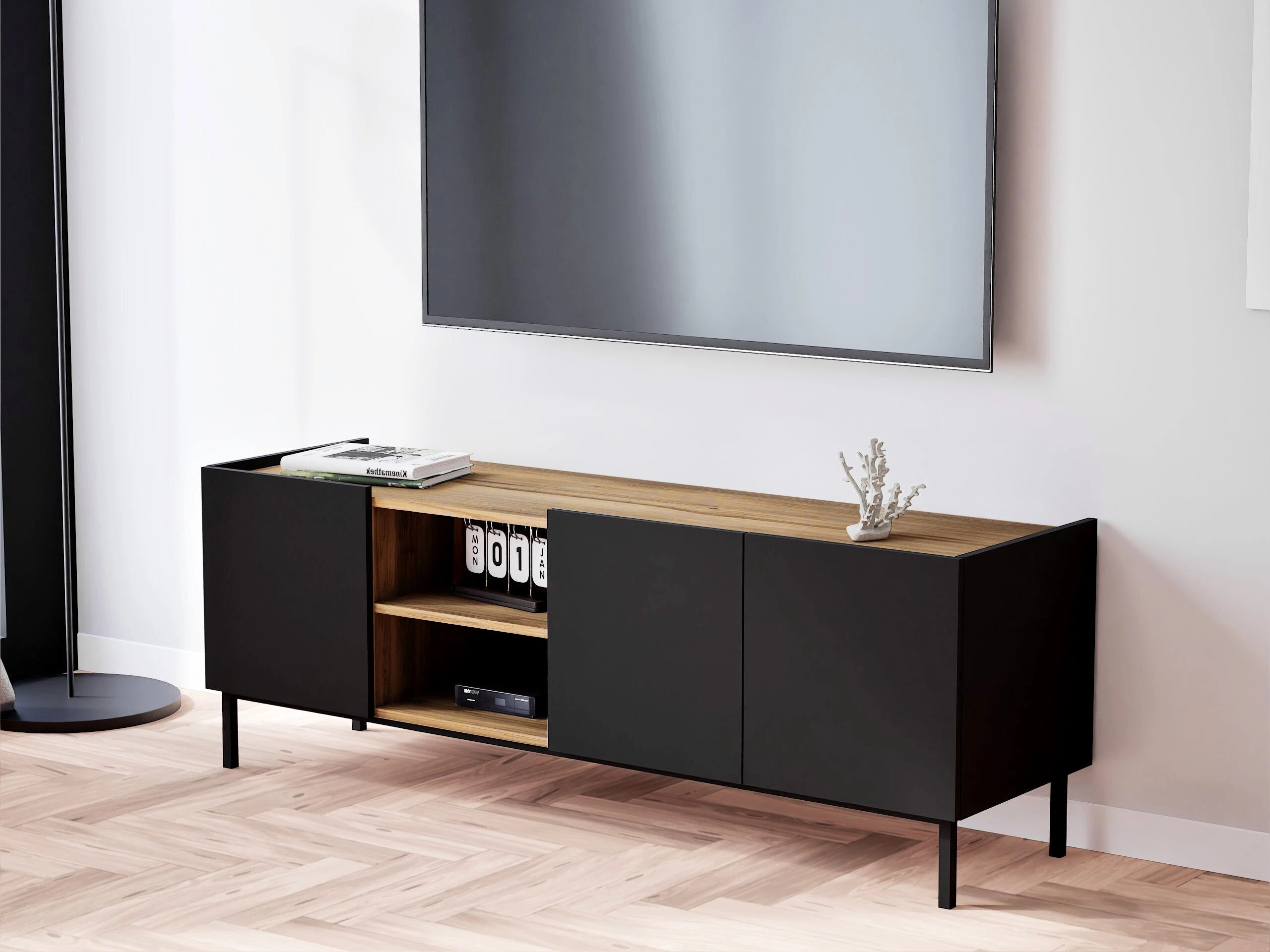 TV komoda Veldome 102 (Crno + Svetlo smeđa)