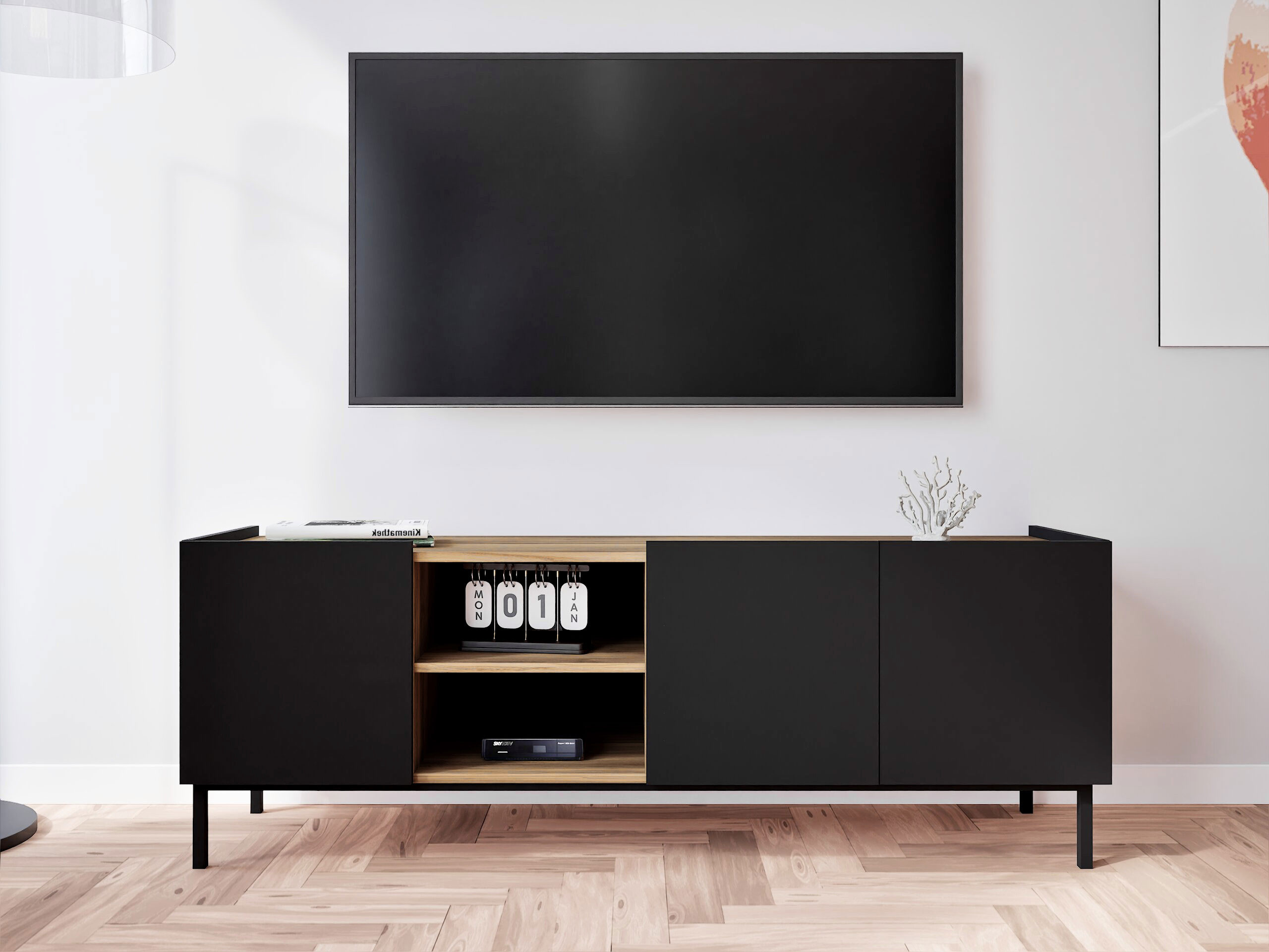 TV komoda Veldome 102 (Crno + Svetlo smeđa)