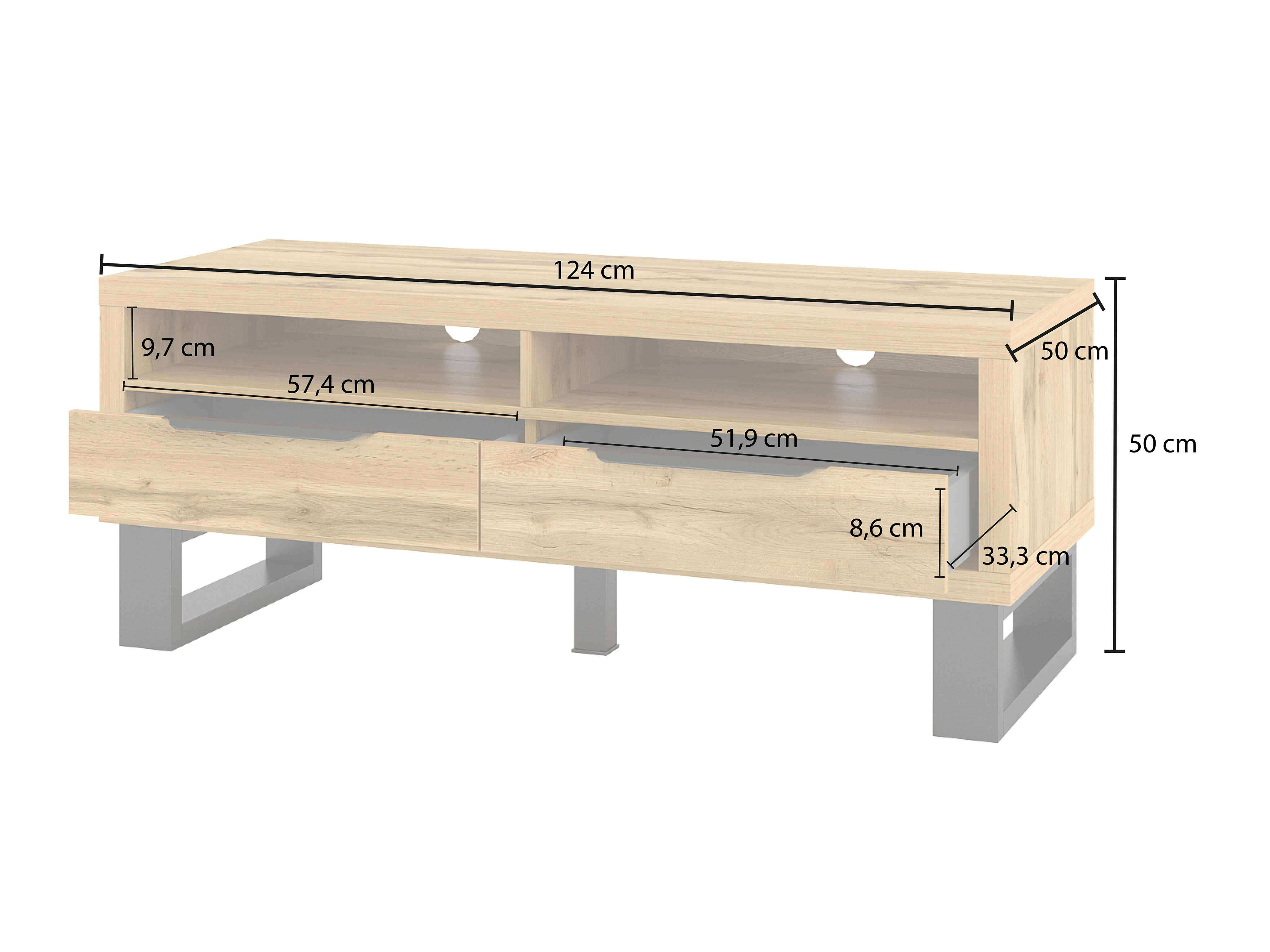 TV komoda Avicavu 100 (Hrast Votan + Crno)