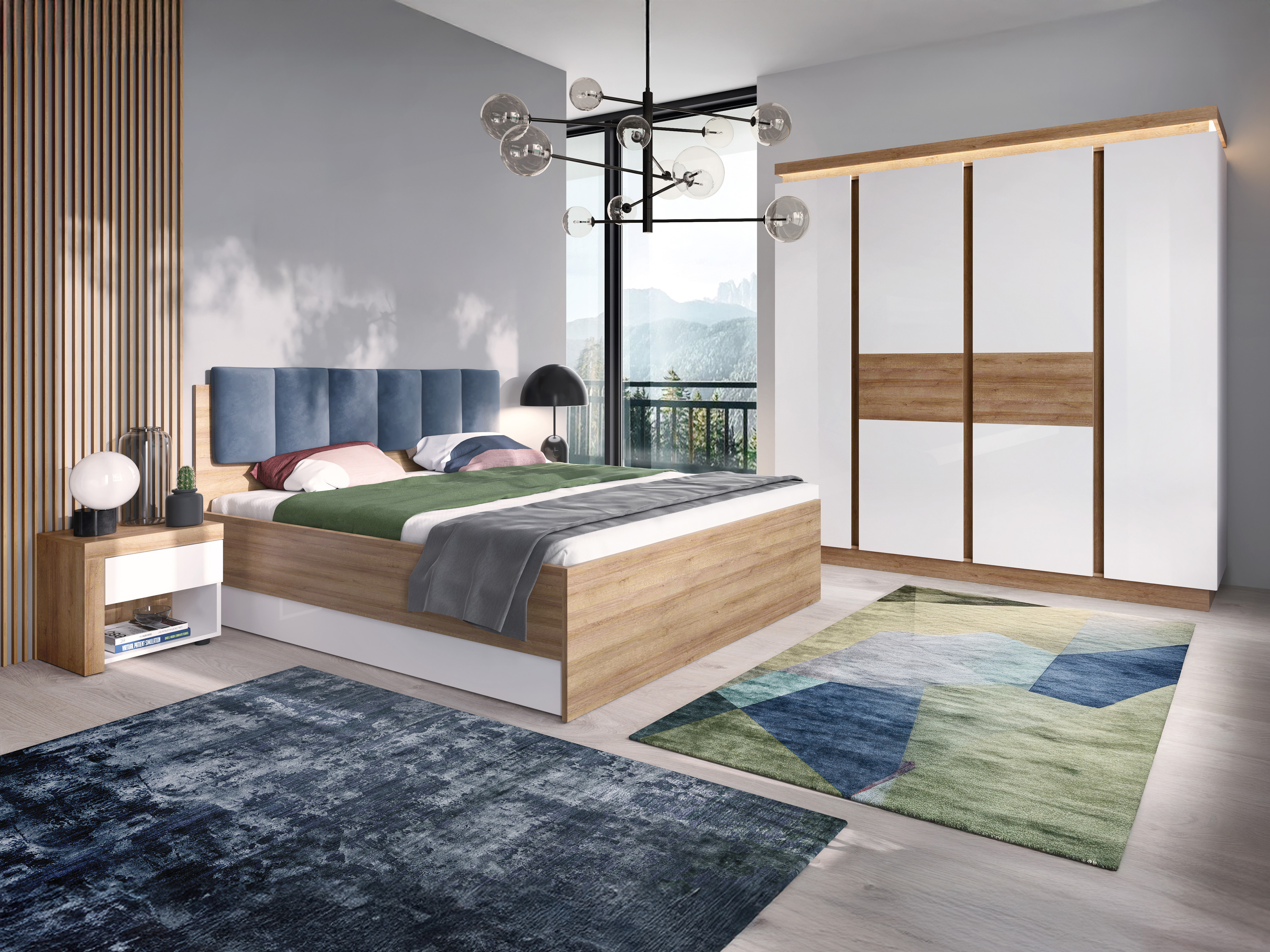 Set spavaća soba Feldeli 122 (Riviera hrast + Sjajno belo)