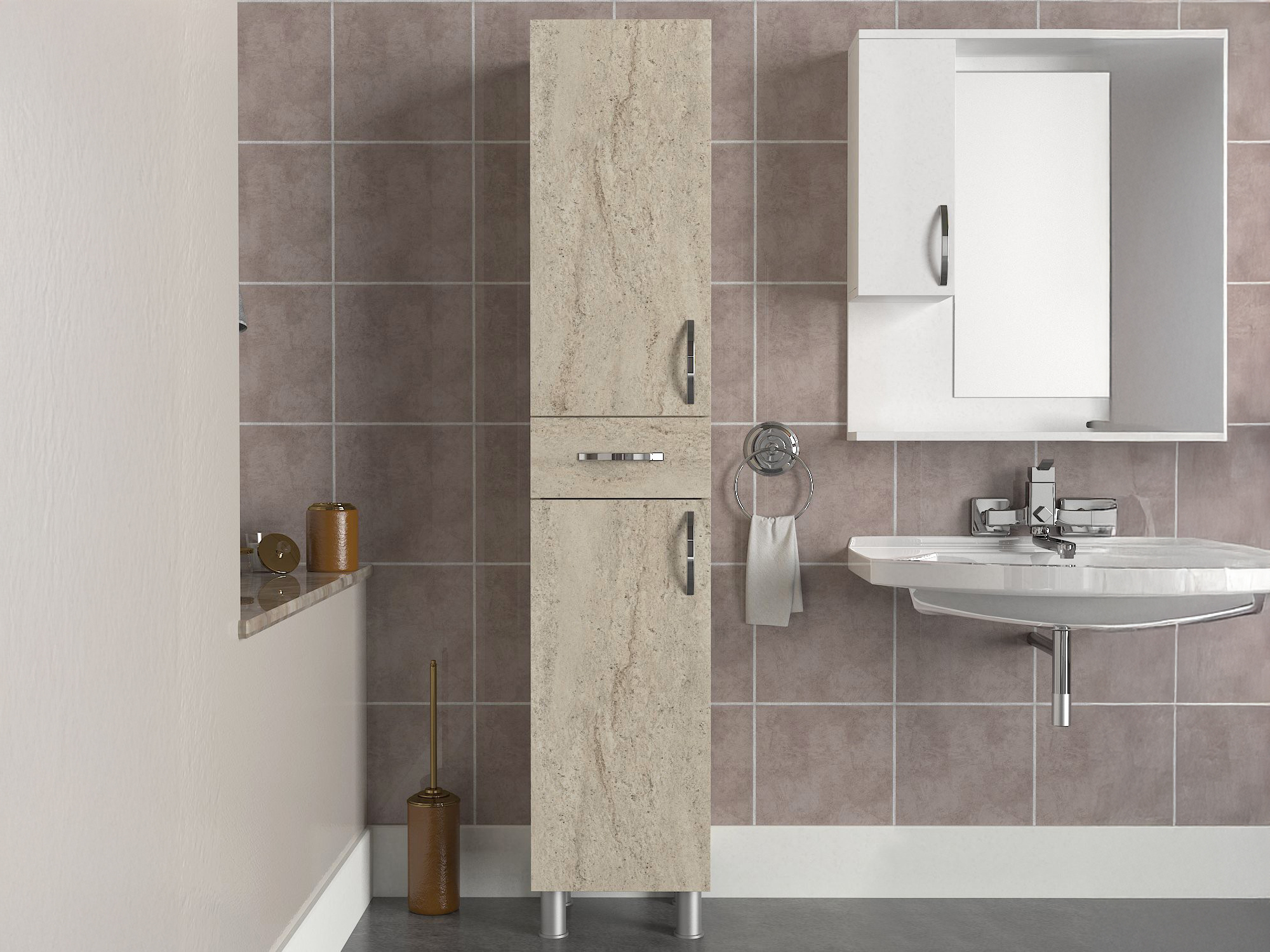 Samostojeći kupatilski ormarić Kailua 2657 (Svetlo Travertine)