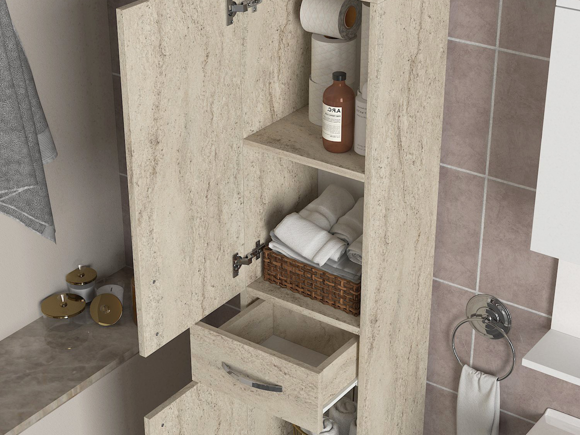 Samostojeći kupatilski ormarić Kailua 2657 (Svetlo Travertine)