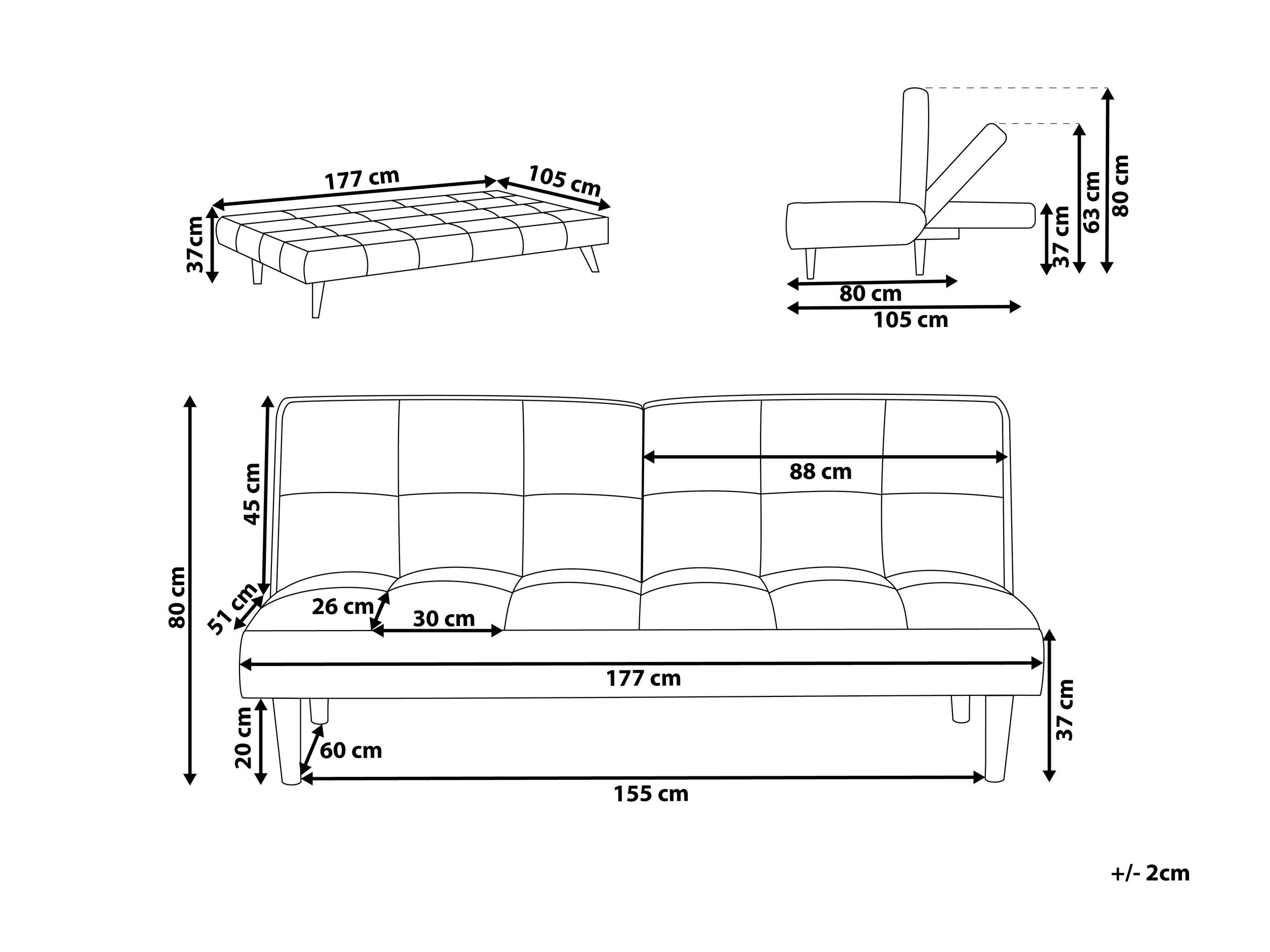 Sofa na razvlačenje Berwyn 1554 (Belo)