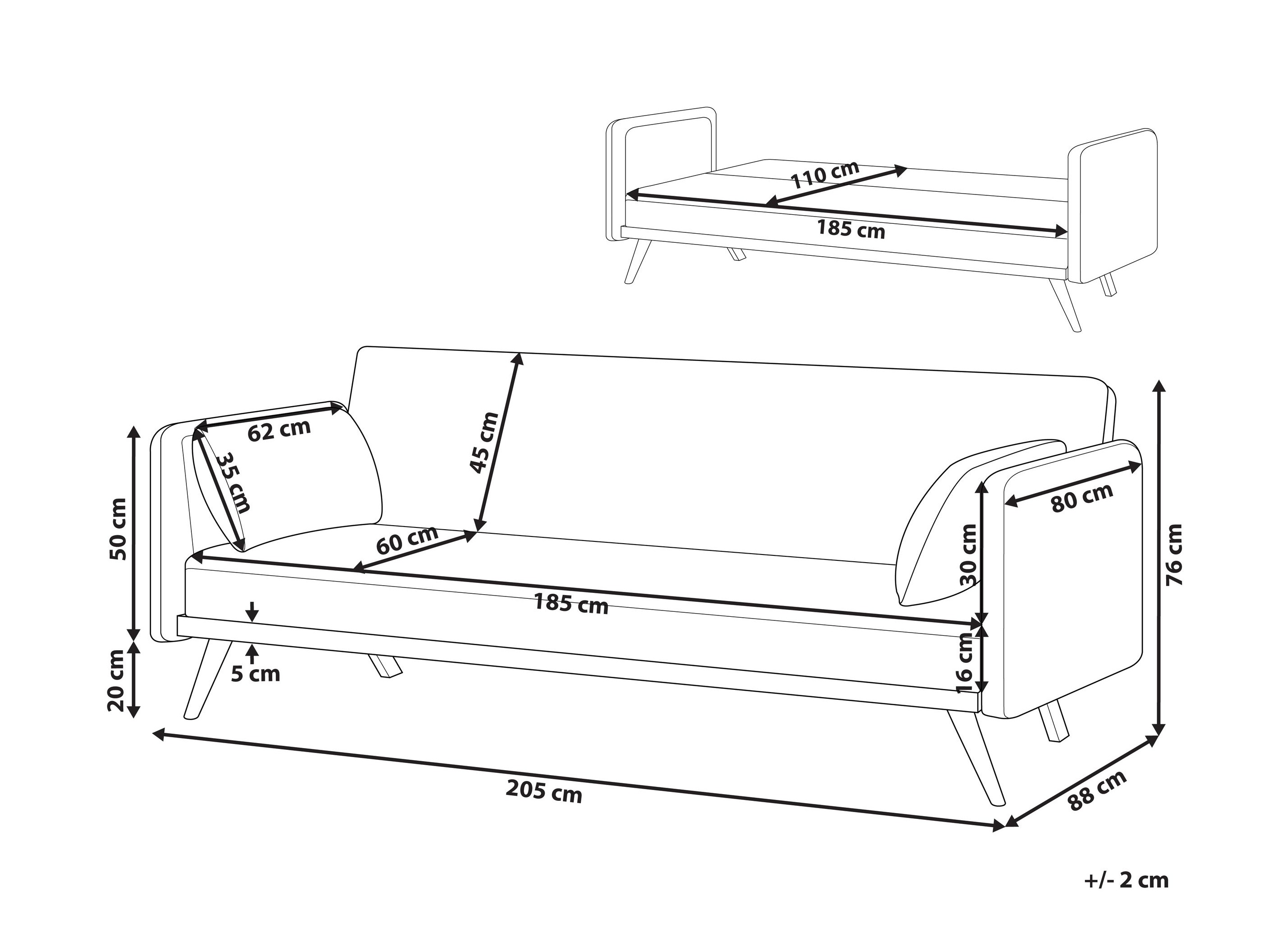 Sofa na razvlačenje Berwyn 2821 (Crno)