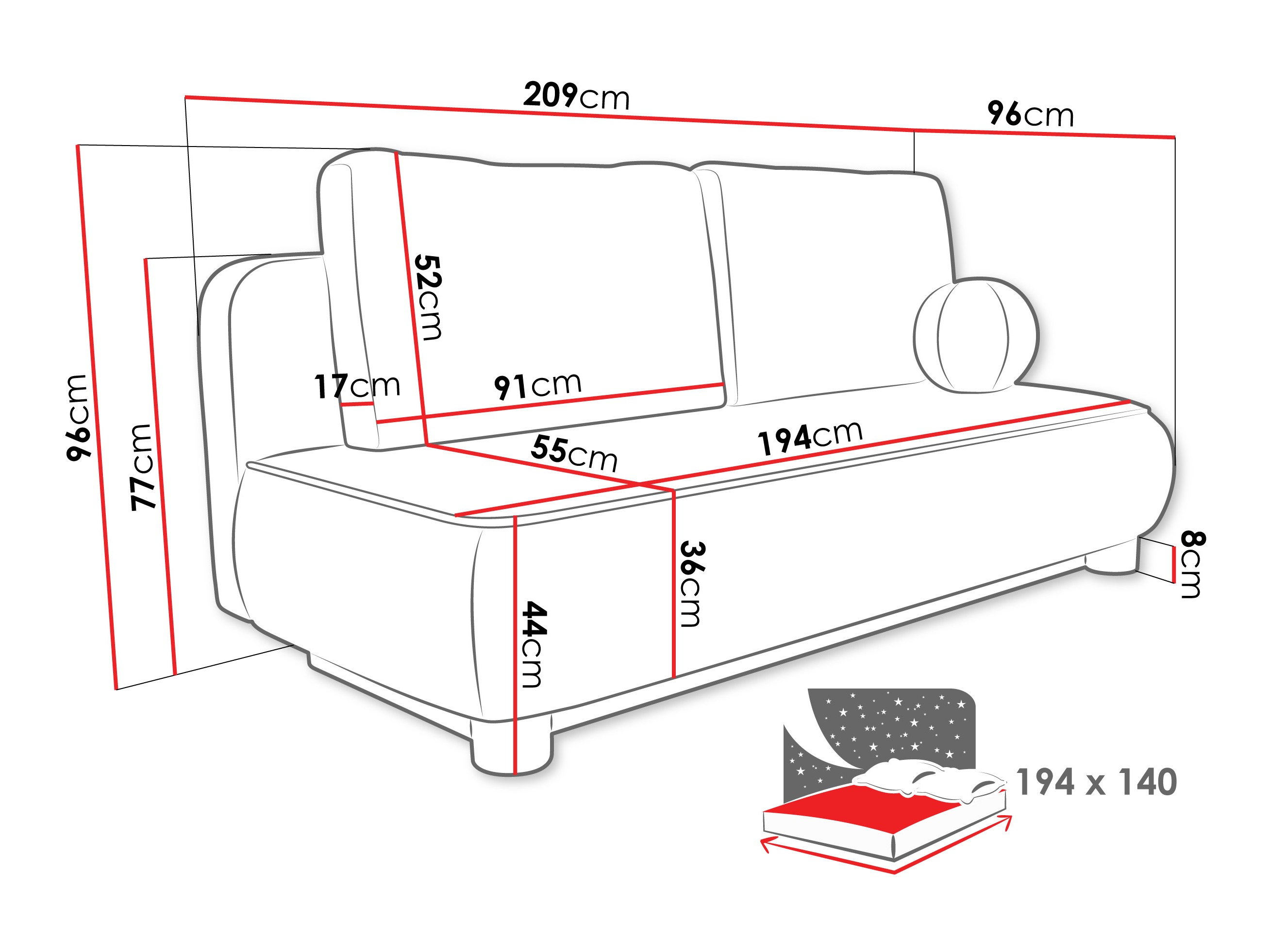 Sofa na razvlačenje TrendyNest 116 (Coral 65)