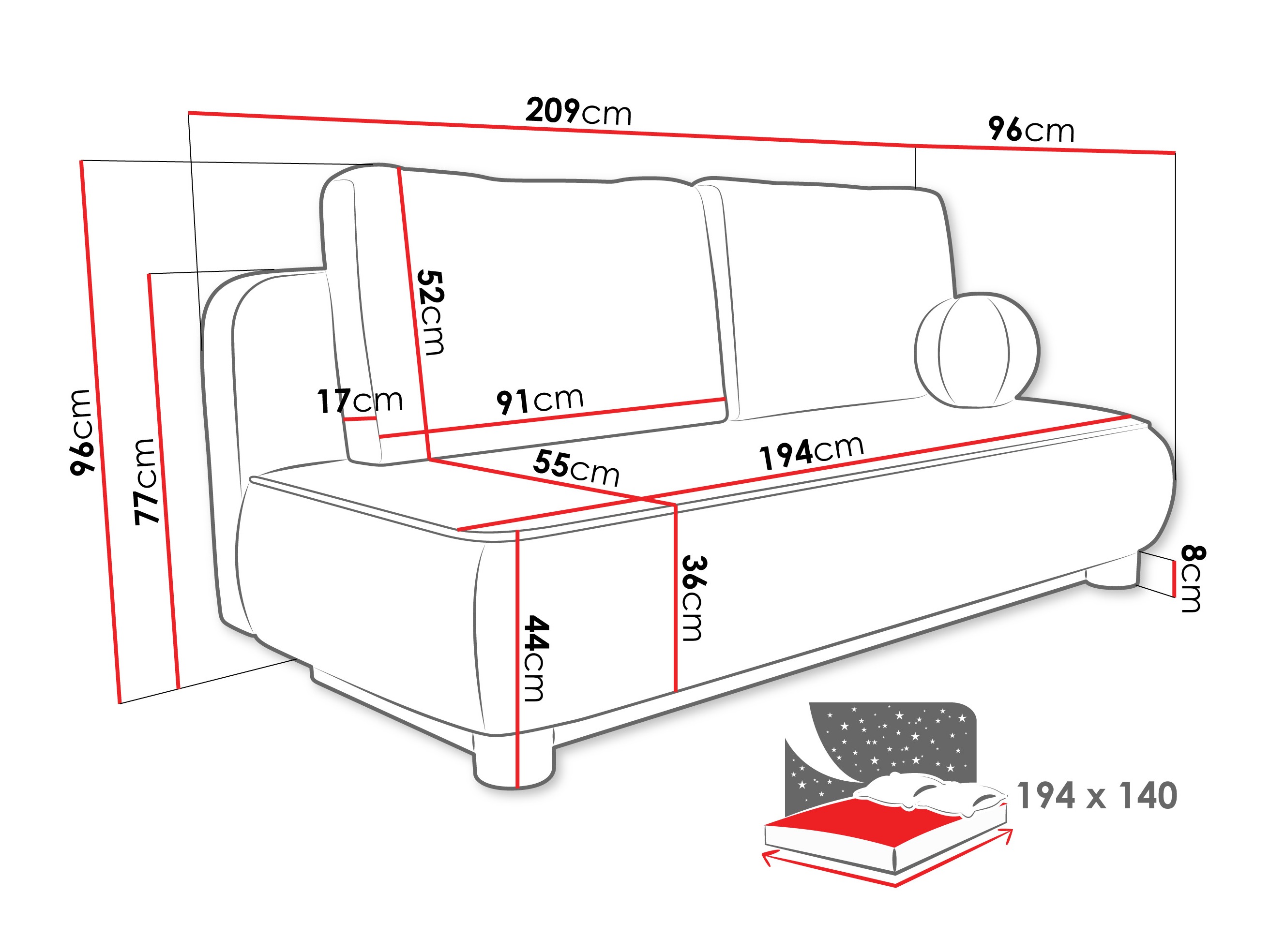 Sofa na razvlačenje TrendyNest Canora (Coral 50)