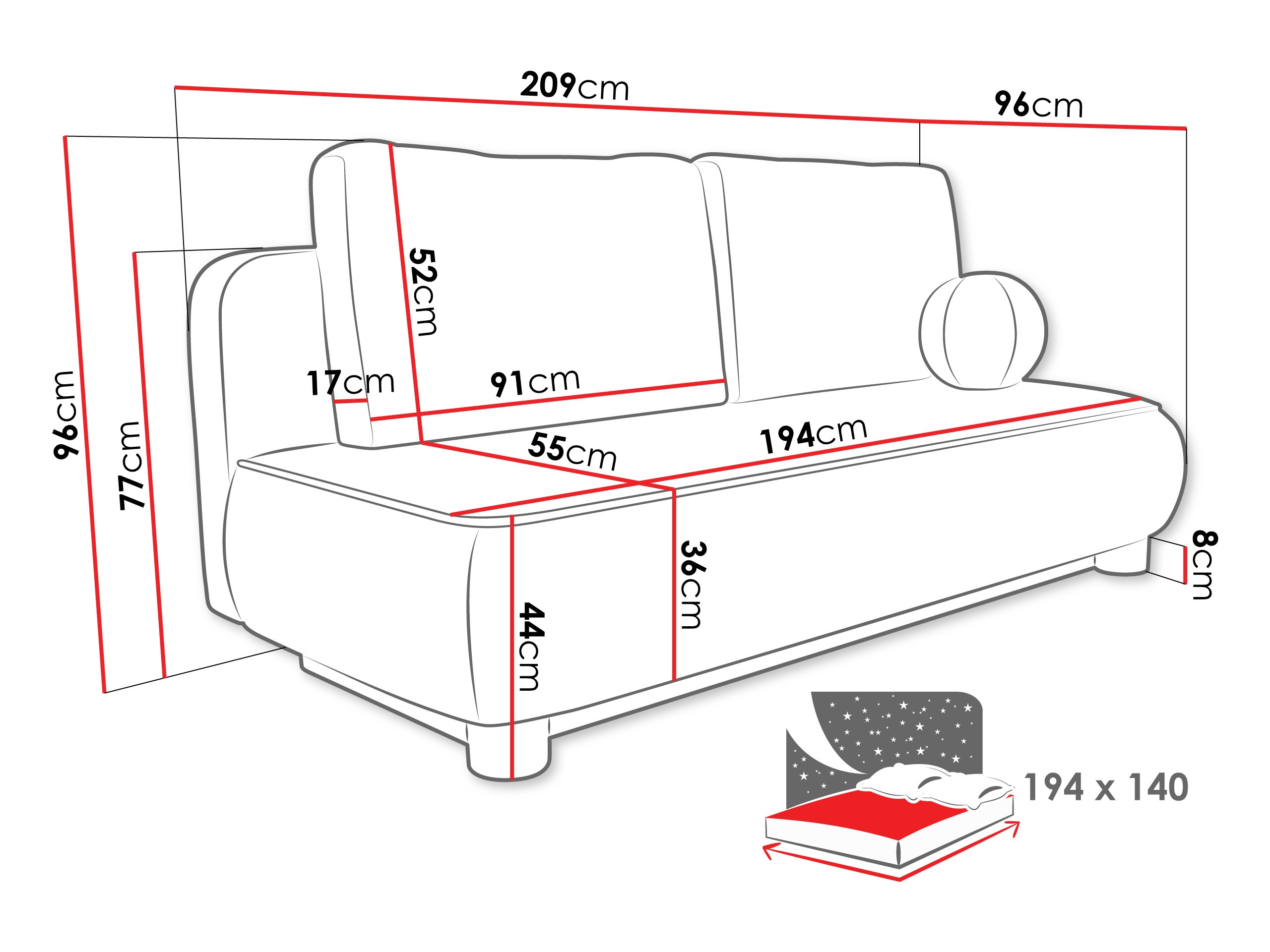 Sofa na razvlačenje TrendyNest Canora (Coral 75)