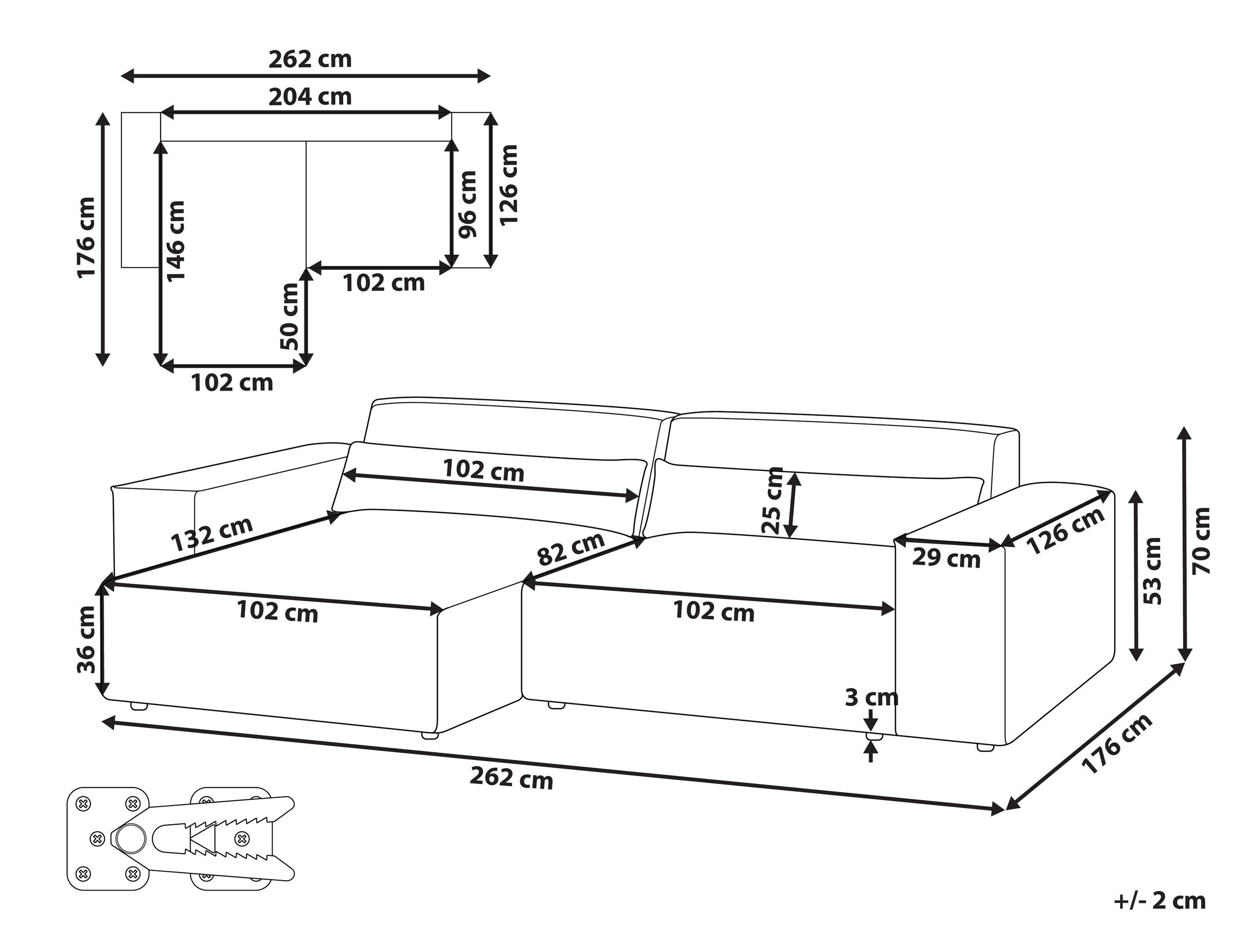 Modularna ugaona garnitura Tivsora 100 (Sivo)