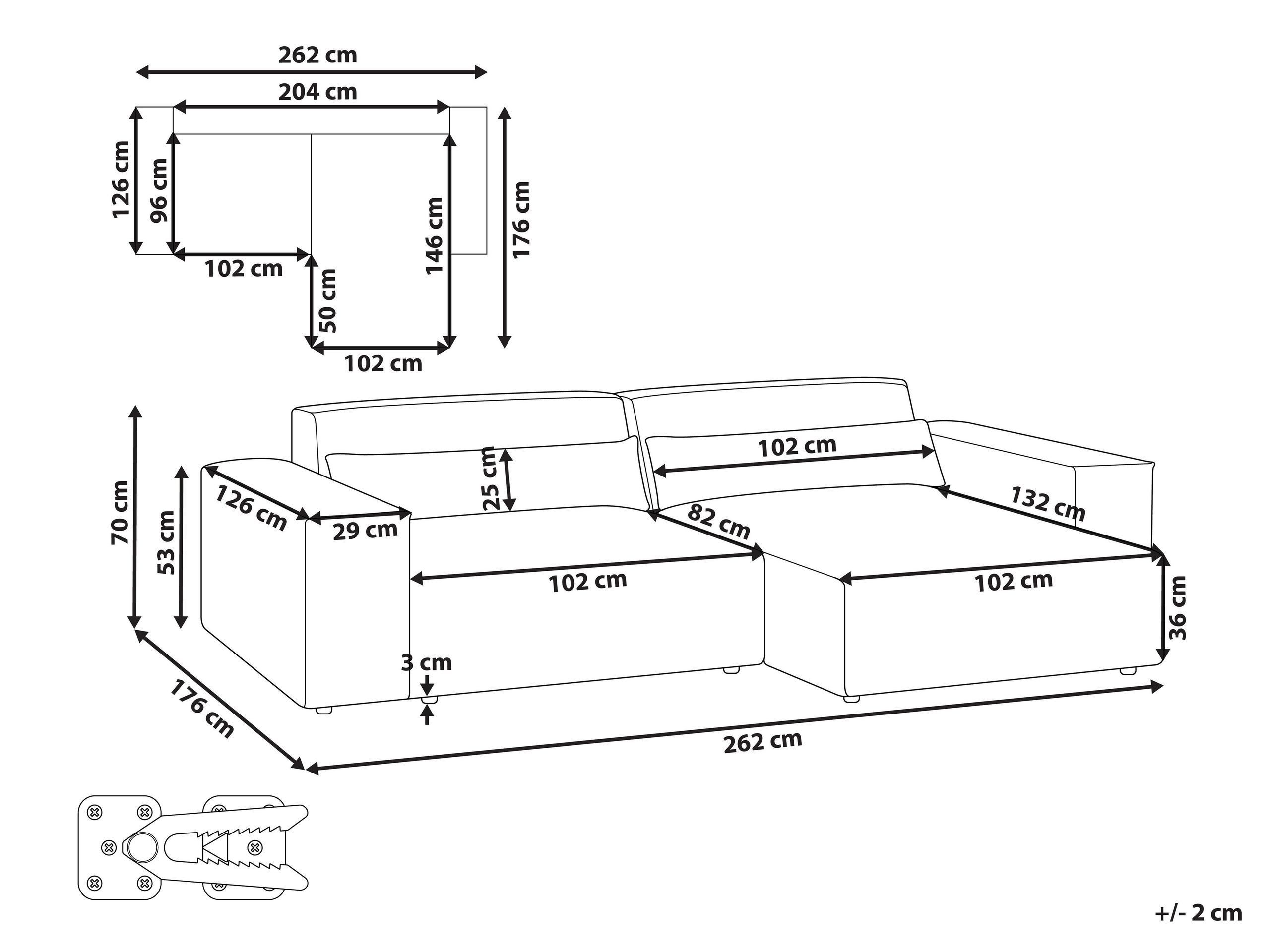 Modularna ugaona garnitura Tivsora 100 (Sivo)