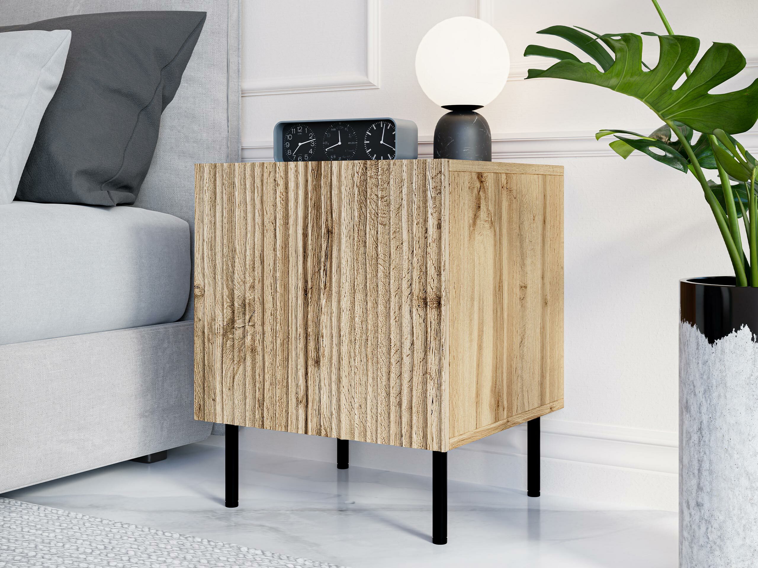 Set noćnih ormarića Lorelbo 102 (Вотан храст + Crno)