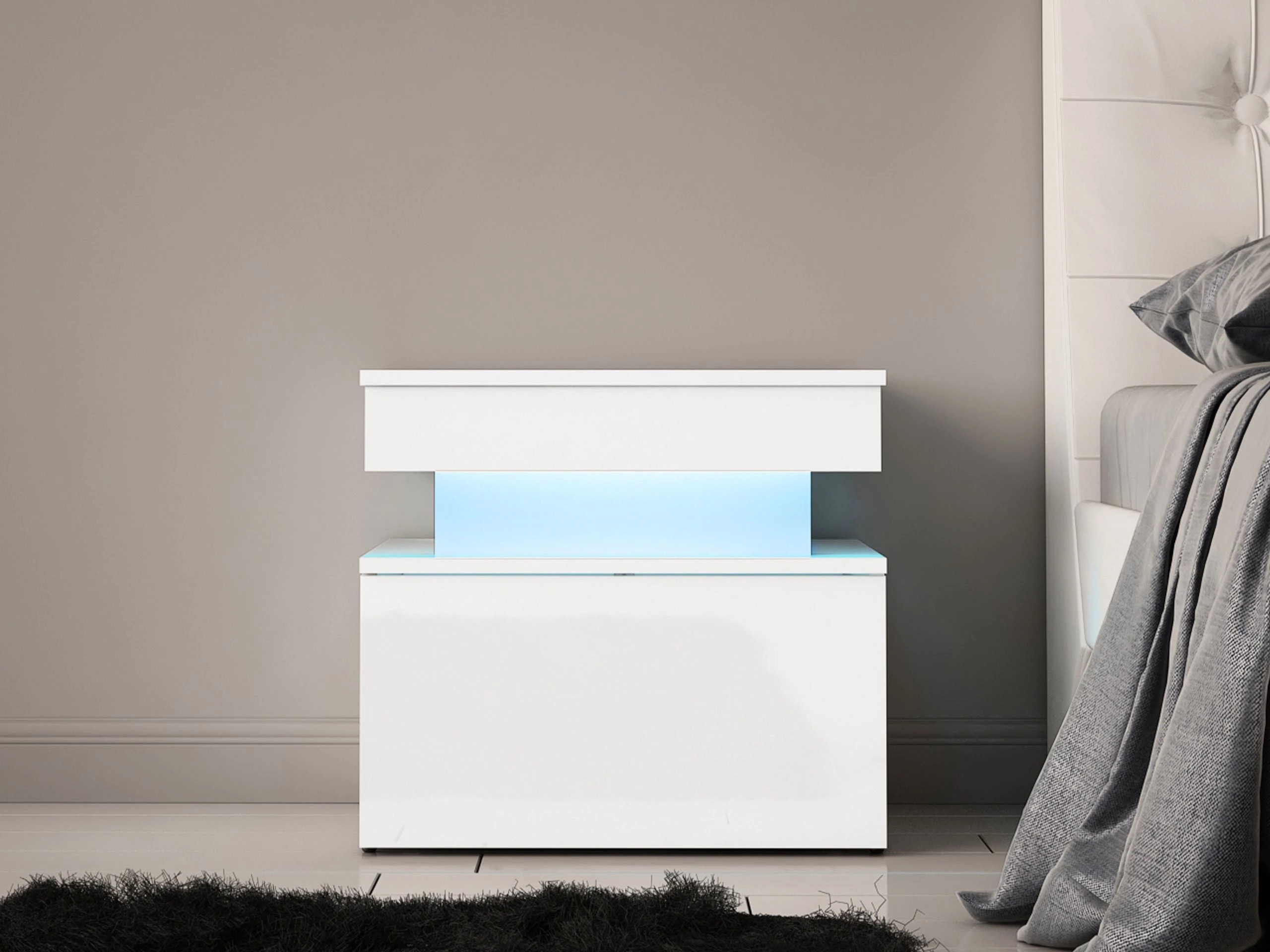Noćni ormarić Monfero 102 (Belo + Sjajno belo)