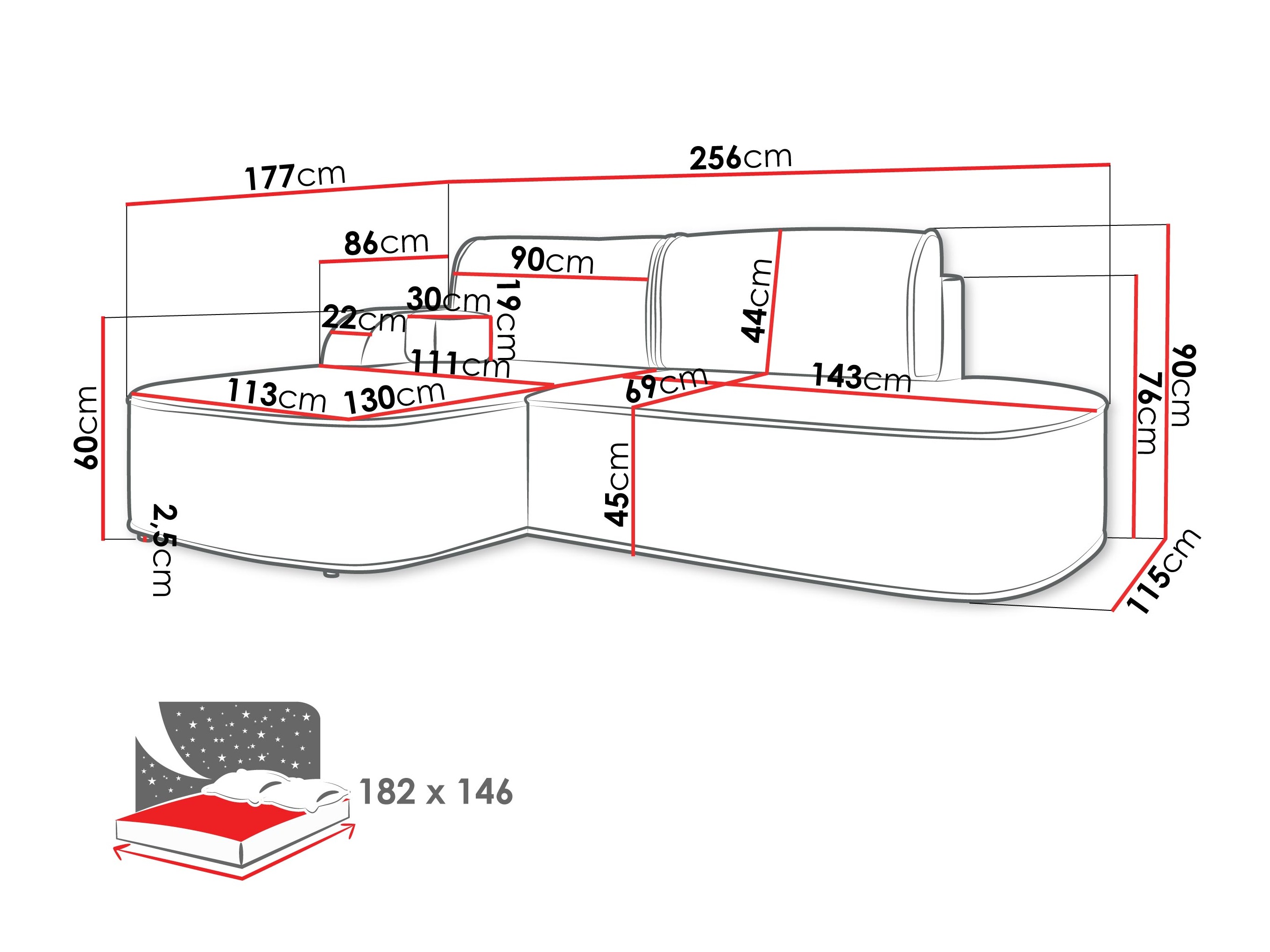 Ugaona sofa Comfivo 464 (Coral 45)